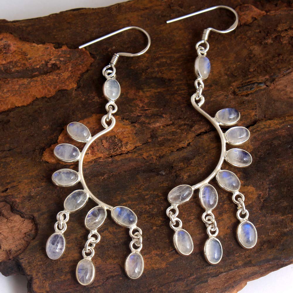 Moonstone Earrings 925 Sterling Silver Chandelier Jewelry for Party & Wedding