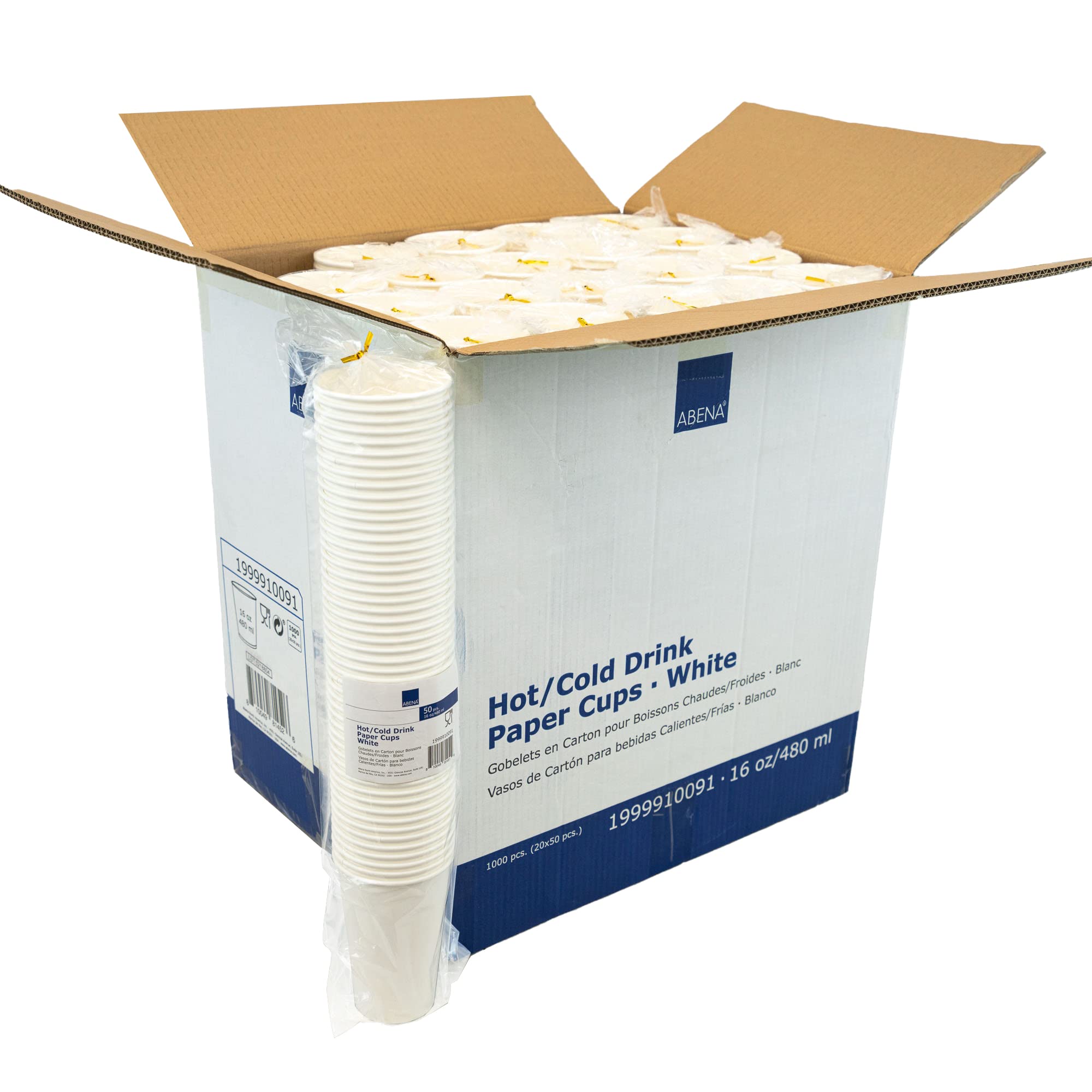 Abena Disposable Paper Coffee Cups 8oz 12oz 16oz - 1000 Pack Bulk Hot & Cold Drink Cups for Coffee Tea Party Office Restaurant Use