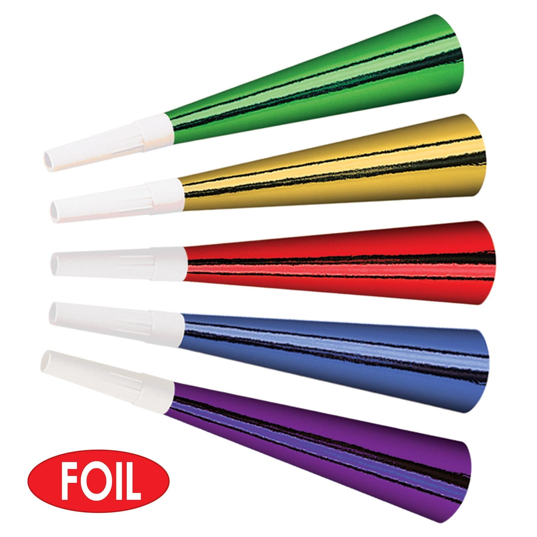 100 Pack Beistle Foil New Year's Party Horns - Colorful Blowout Noise Makers for New Year's Eve, Birthday Celebrations & Festive Events - Perfect for Countdown Parties & Holiday Gatherings