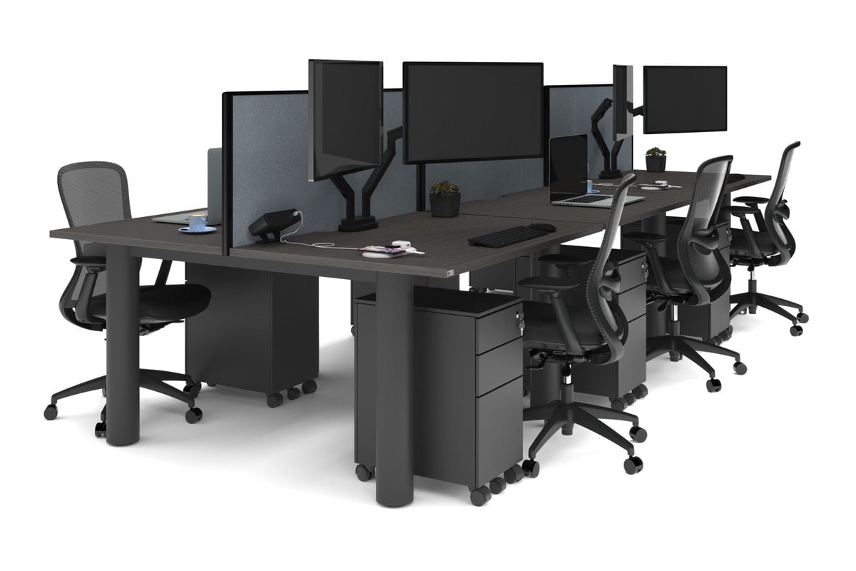 Quadro Cylinder Leg 6-Person Office Workstation Desk - 1200L x 800W with Cable Management Scallop - Perfect for Open Office Layouts & Collaborative Workspaces