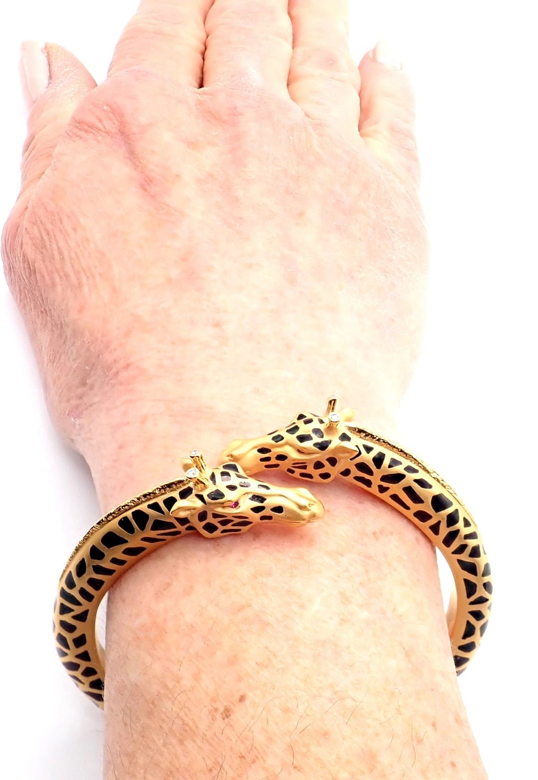 18k Yellow Gold Diamond Enamel Giraffe Bangle Bracelet by Carrera Y Carrera - Elegant Animal Jewelry for Women, Perfect Gift for Birthday, Anniversary & Special Occasions