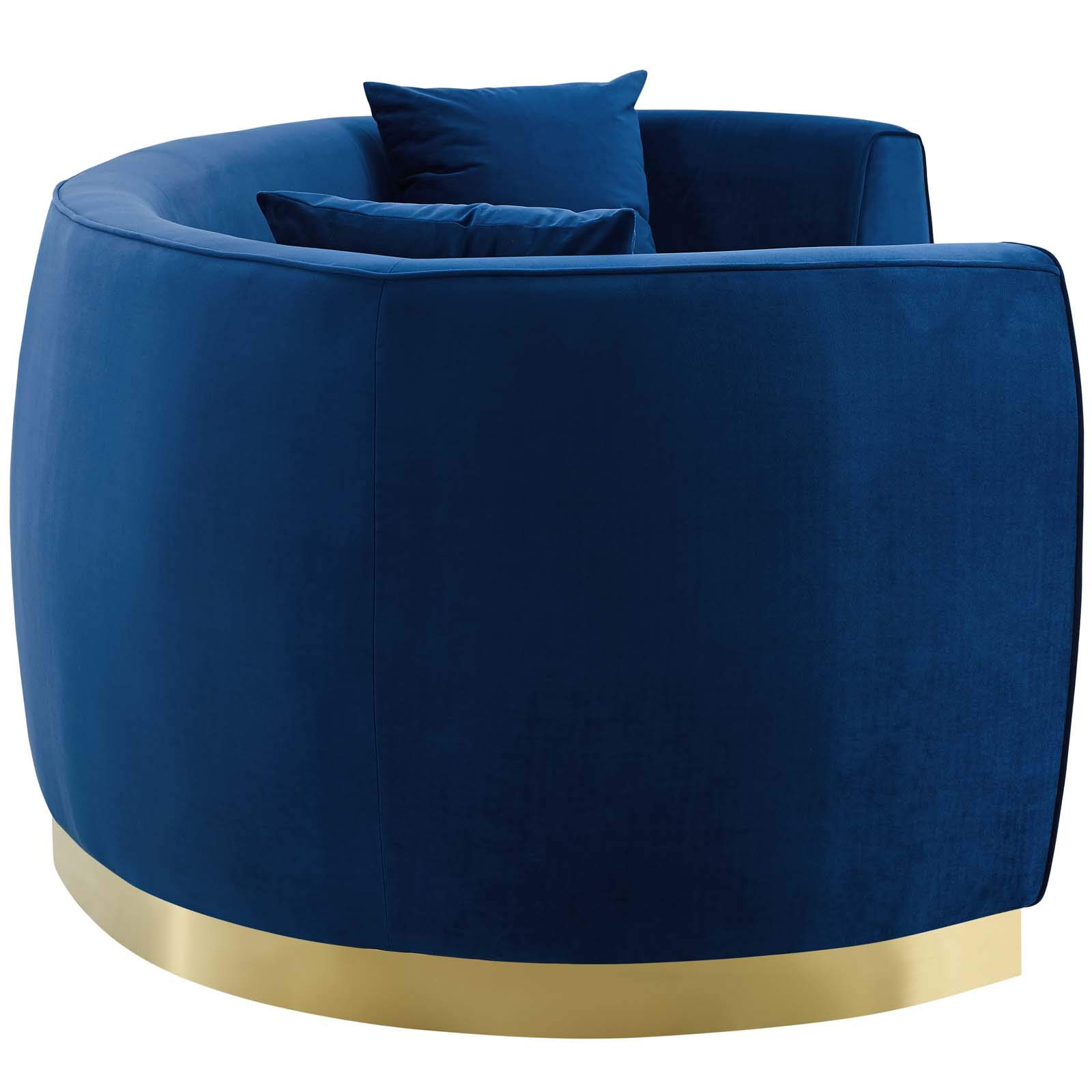 Modway Resolute Retro Modern Curved Back Upholstered Velvet Sofa with Two Throw Pillows in Navy Blue - Perfect for Living Room, Lounge & Cozy Home Decor