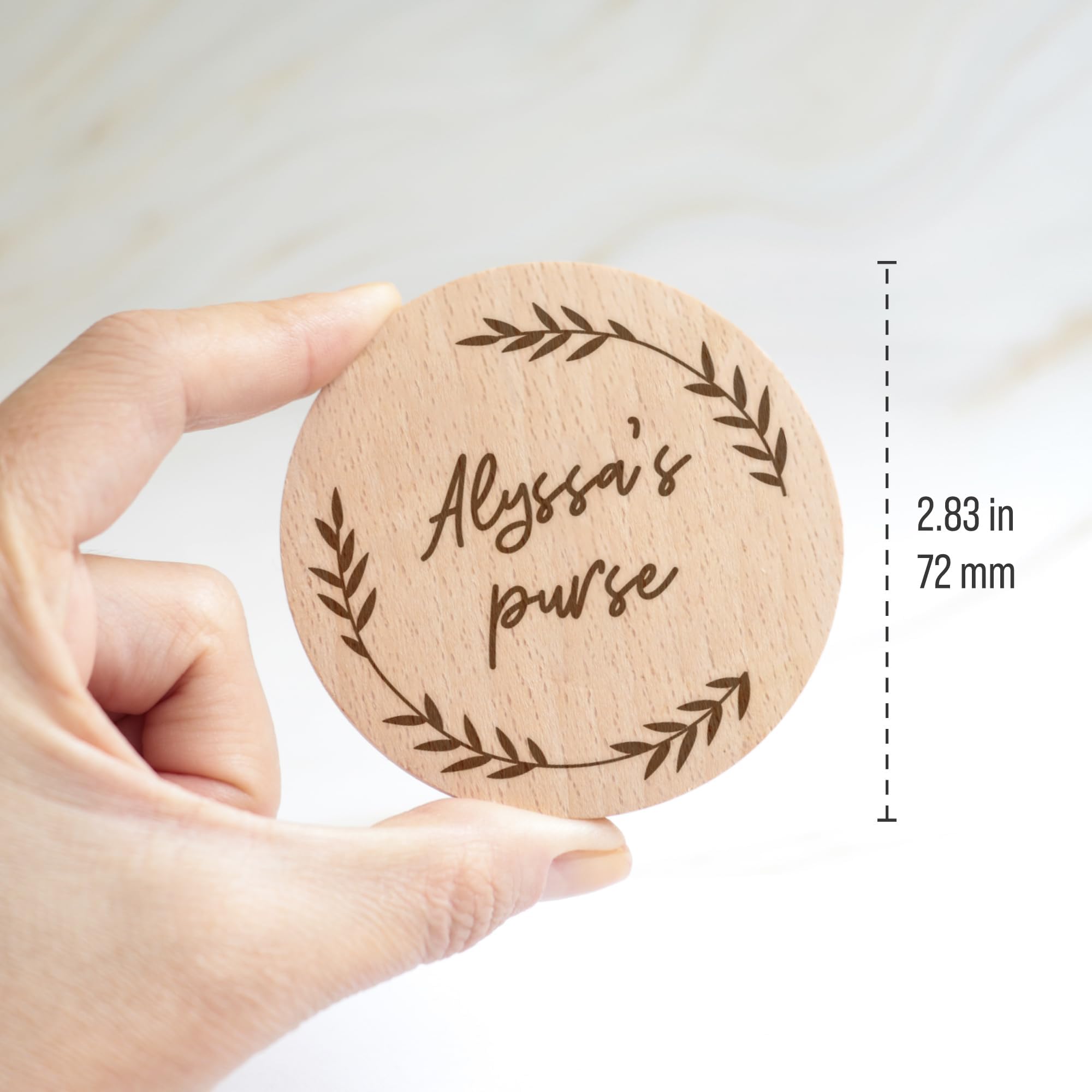 Personalized Wooden Compact Mirrors for Women - Custom Engraved Handheld Makeup Mirror for Purse, Bulk Wedding & Bridesmaid Party Favors (Your Text/Leaves Design) - Perfect for Gifts, Travel & Everyday Use