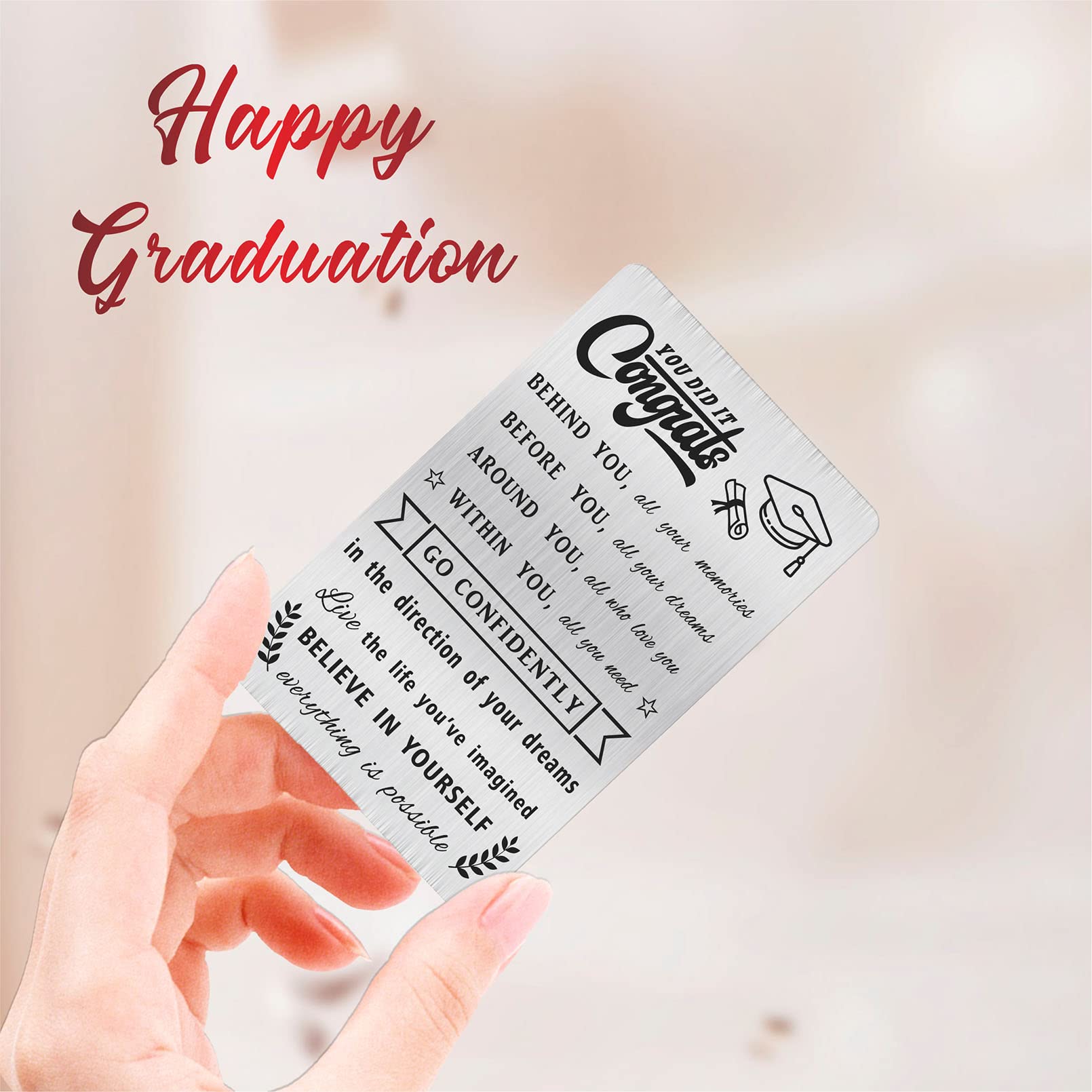 MOQIYXL Graduation Gift Card - Personalized Engraved Wallet Card for College & School Graduates 2024 - Inspirational Quote 'Go Confidently In The Direction of Your Dreams' - Perfect Graduation Gift for Him & Her - Ideal for Commencement, Diploma Case, or Keepsake Box
