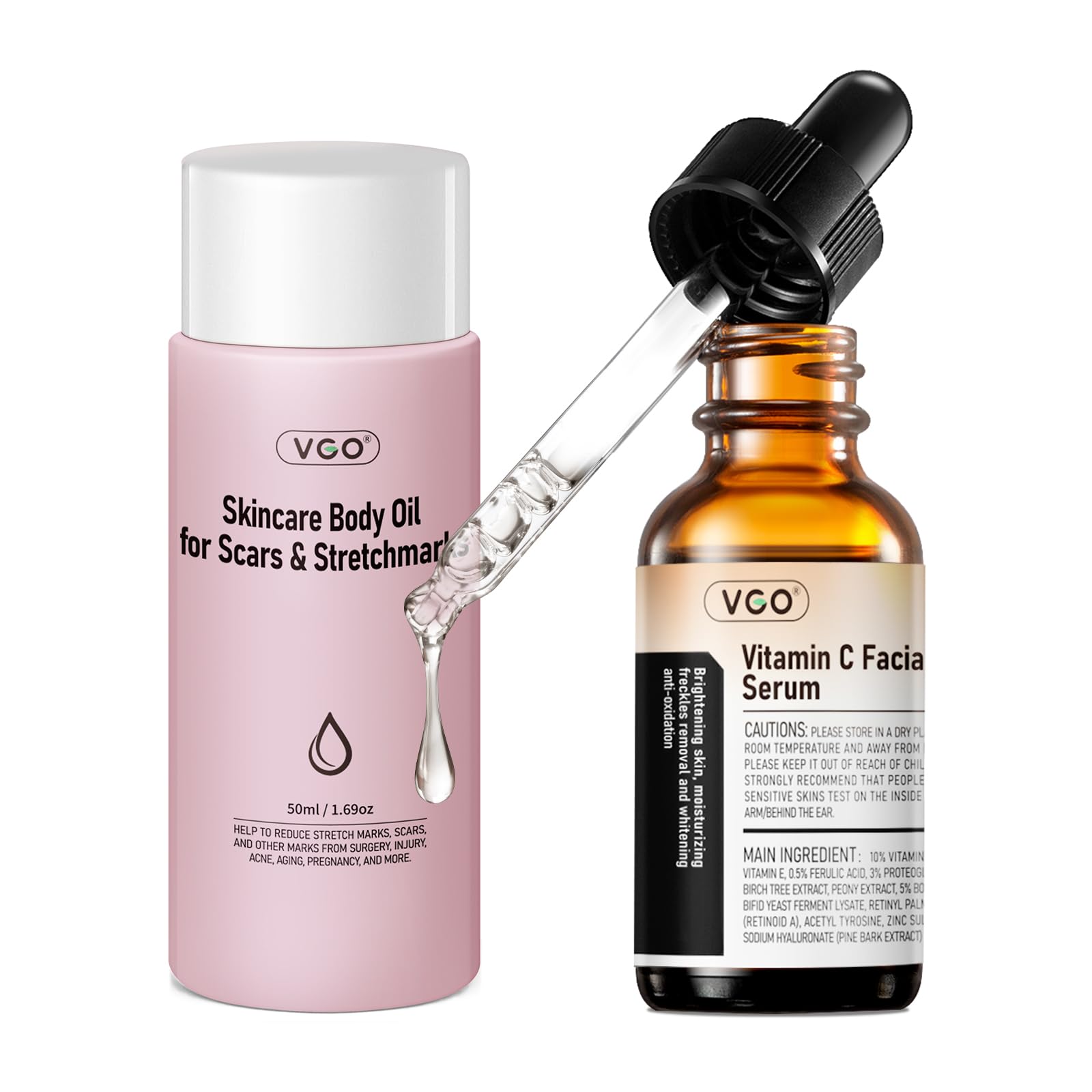 VGO Skincare Vitamin C Body Oil Serum - Brightening & Hydrating Treatment for Glowing Skin | Perfect for Dry Skin, Stretch Marks & Evening Skincare Routine