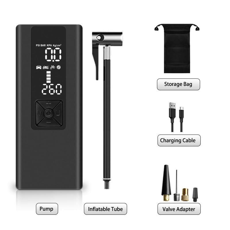 Portable Air Compressor for Car Tires - Digital Tire Inflator with Pressure Gauge, Fast 4X Inflation, Rechargeable Battery - Perfect for Cars, Motorcycles, Bikes, Sports Balls & Emergency Use (Includes LED Light & Power Bank Function)
