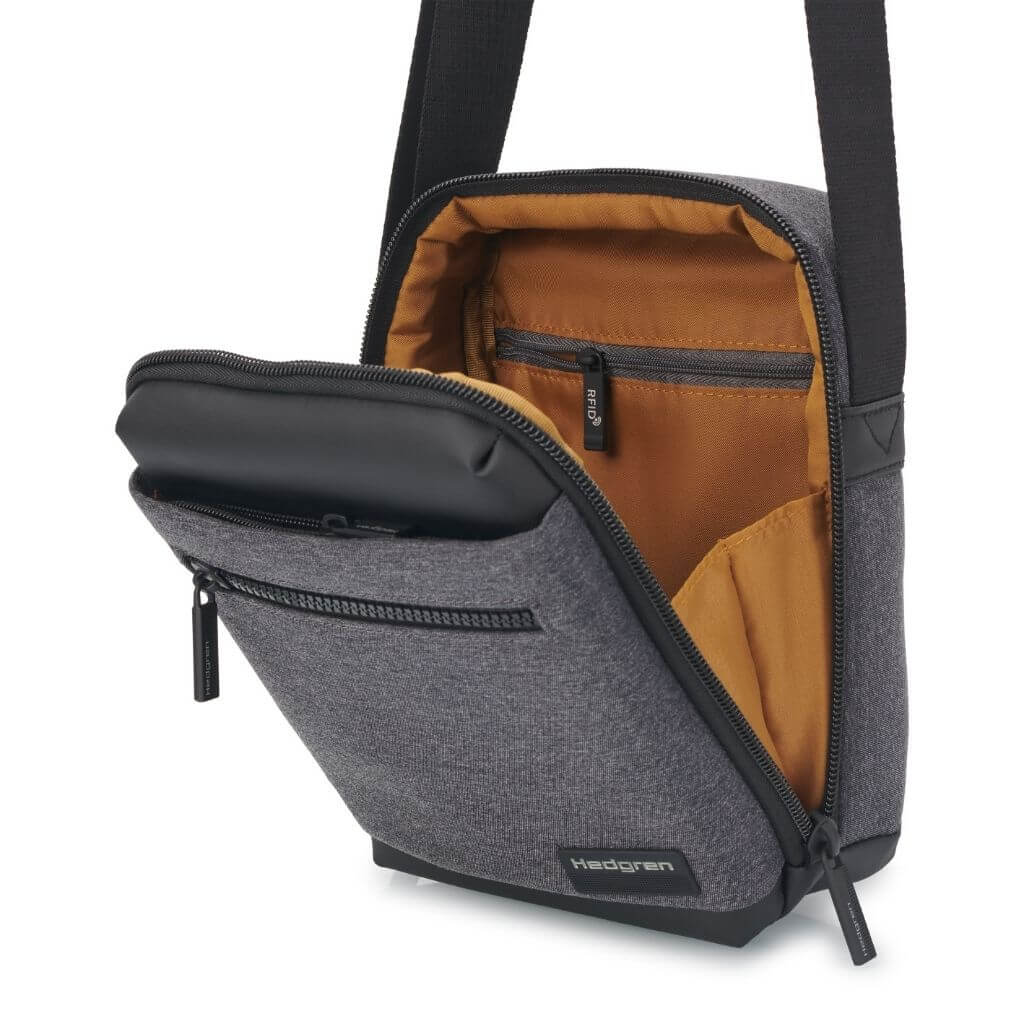 Hedgren RFID Blocking Vertical Crossbody Bag with 7 Pockets - Secure Anti-Theft Purse for Travel, Work & Daily Use (Black)