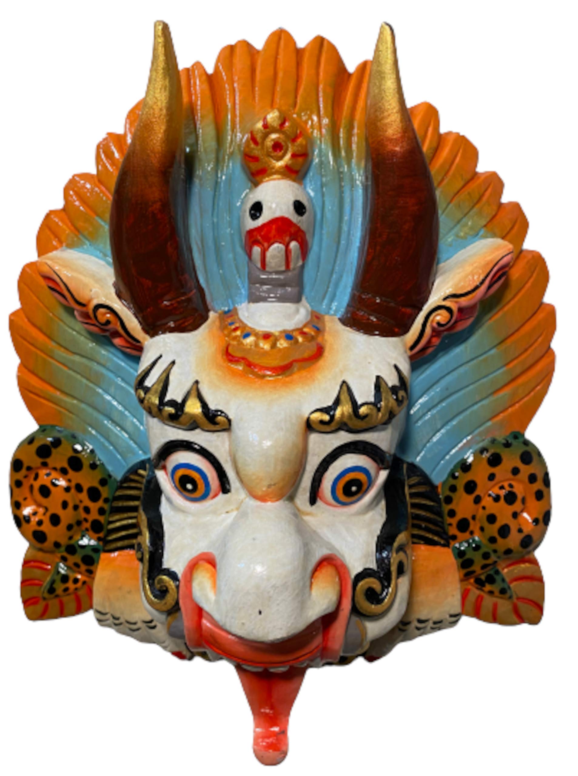 QT S Carved Wood Cheppu Protective Deity Mask - Authentic Tibetan & Nepali Buddhist Wall Art Featuring Snake/Naga Design - Handcrafted Wooden Wall Hanging from Nepal's World Heritage | Perfect for Home Decor, Meditation Spaces & Cultural Art Collections