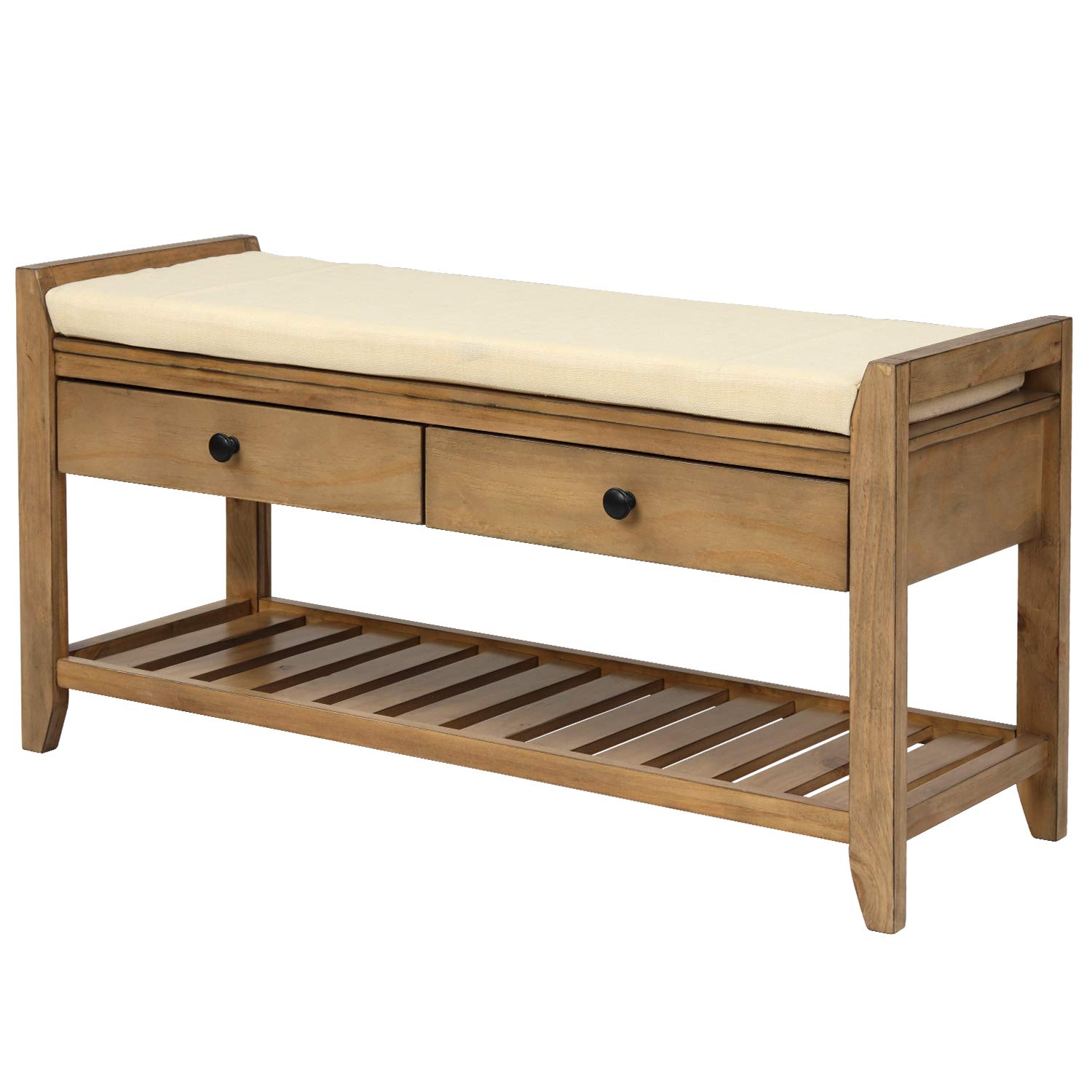 Danxee Shoe Storage Bench with Cushioned Seat - Entryway Organizer with 2 Drawers & Shelves - Multifunctional Foot Stool, Bed Bench - Perfect for Hallway, Bedroom & Closet Organization (Old Pine)