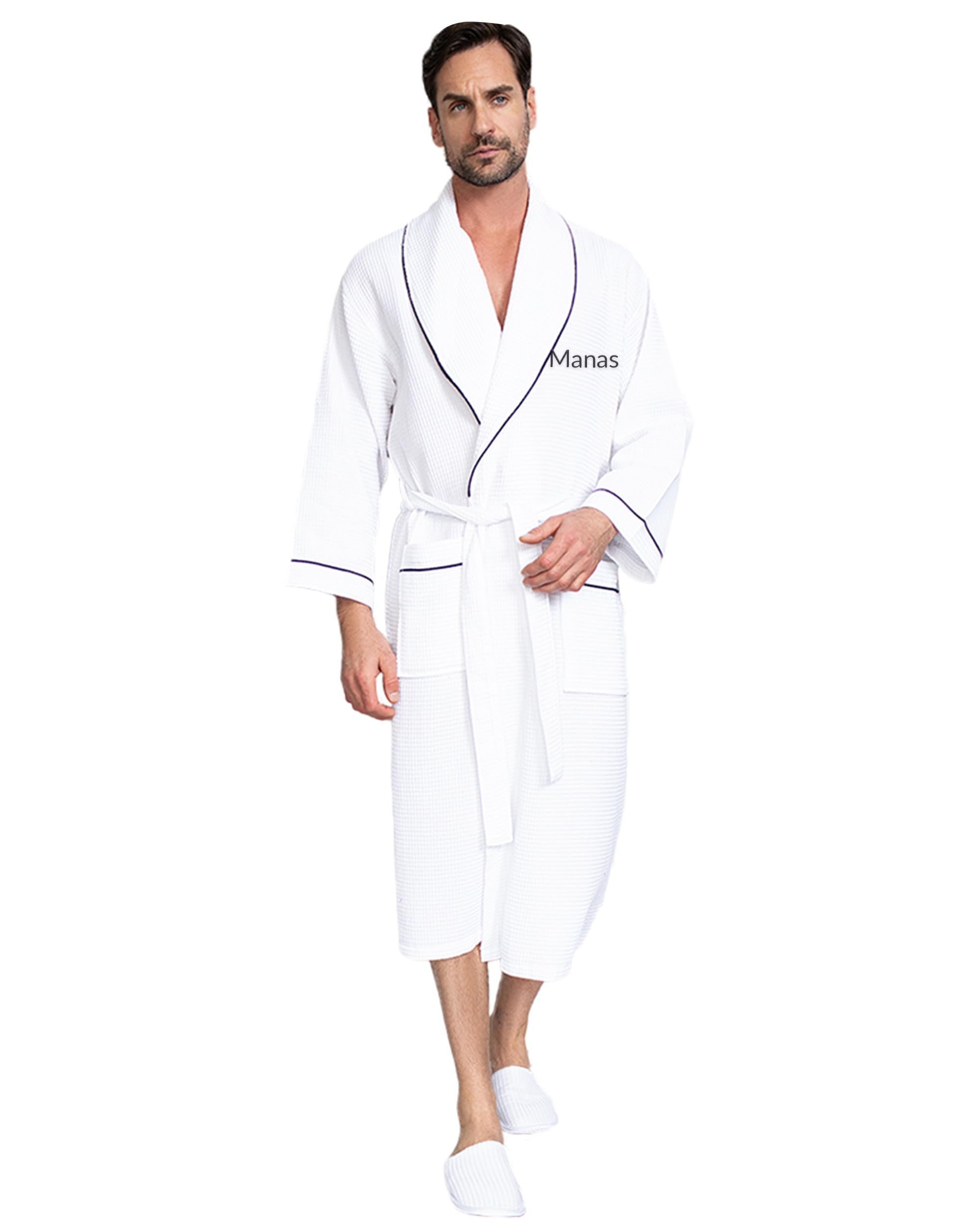 Luxury Soft Waffle Weave Cotton Bathrobe for Men - Super Absorbent Spa Robe with Pockets - Perfect for Home, Hotel & Relaxation After Shower or Pool