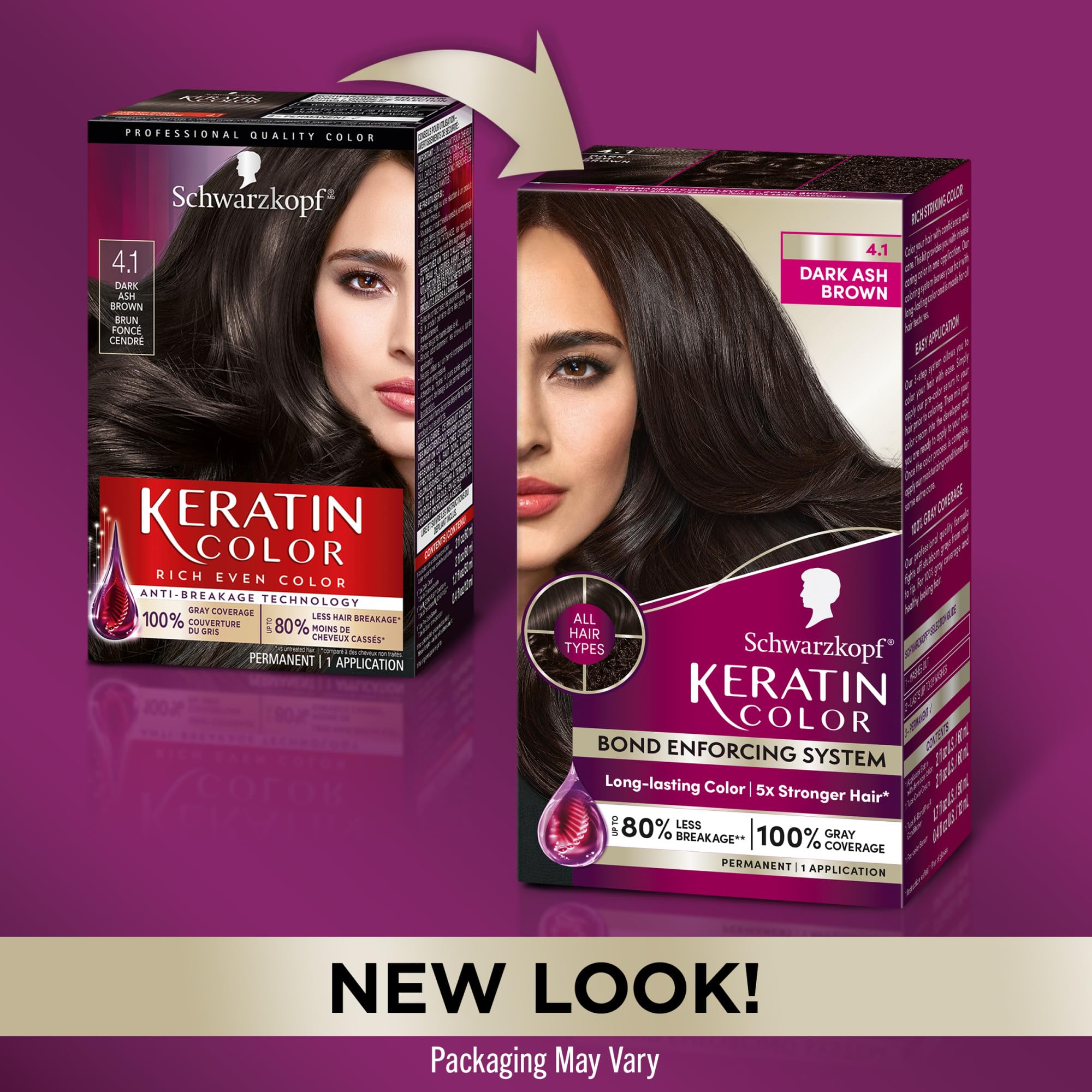 Schwarzkopf Keratin Color Permanent Hair Dye Cream - 4.1 Dark Ash Brown (1 Count) | Long-Lasting Color with Keratin | At-Home Salon Quality Hair Coloring for Women & Men