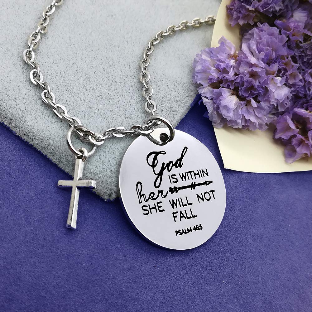 Vadaka Christian Necklace for Women - Religious Jewelry with Bible Verse 'God Is Within Her She Will Not Fall' - Inspirational Prayer Charm Gift for Birthday, Christmas, Baptism & Church Events - Perfect for Daily Wear, Worship & Faith-Based Occasions
