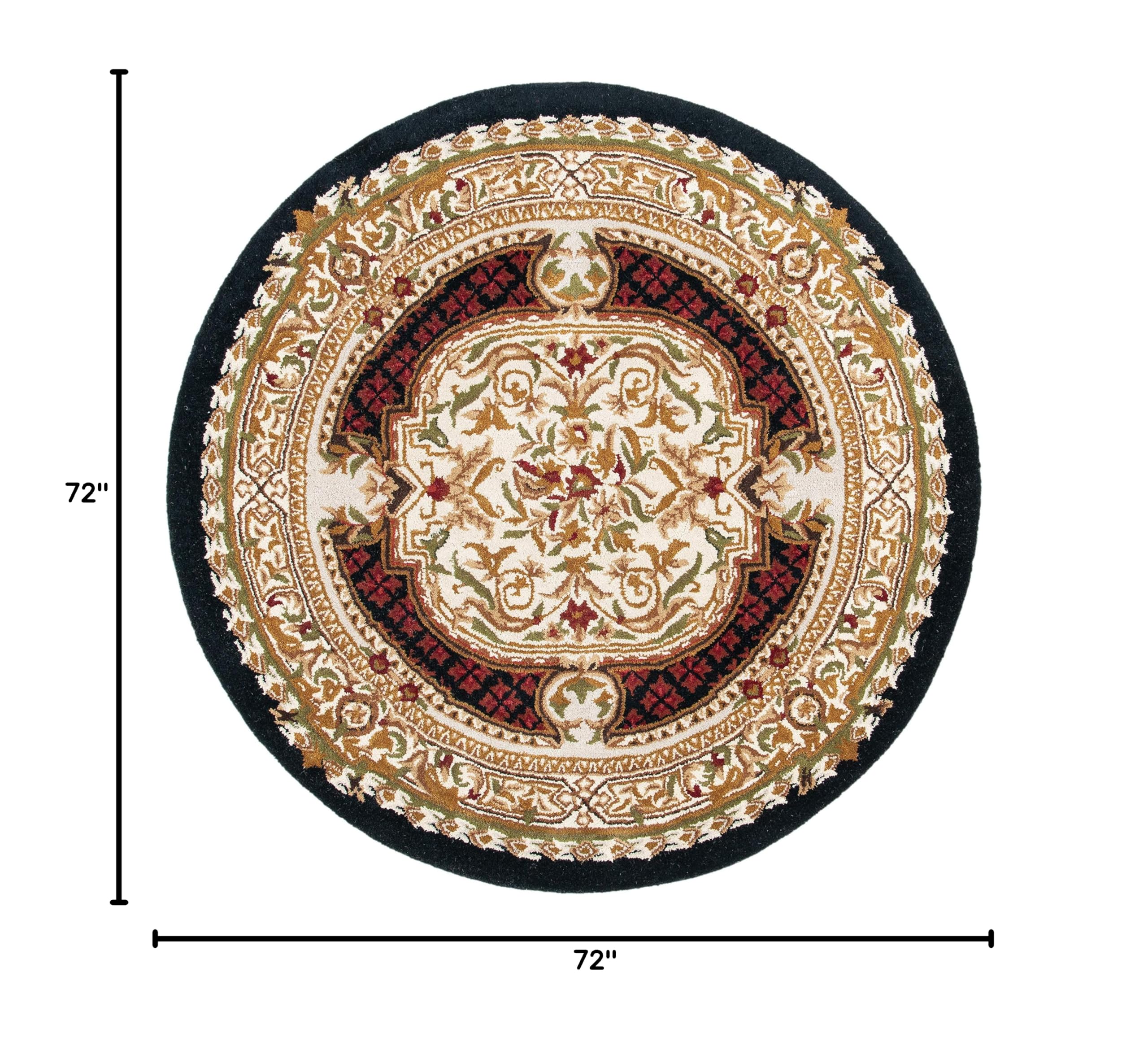 SAFAVIEH Classic Collection 6-Foot Round Black CL755B Handmade Traditional Oriental Premium Wool Area Rug - Perfect for Living Room, Bedroom & Office Decor