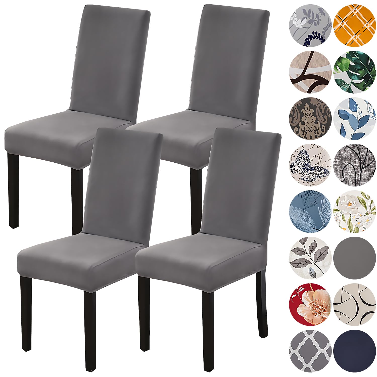 4 Pack Stretch Spandex Dining Chair Covers - Washable Anti-Dust Slipcovers for Kitchen, Wedding & Party (Grey) - Perfect for Home Decor, Restaurant, and Event Seating