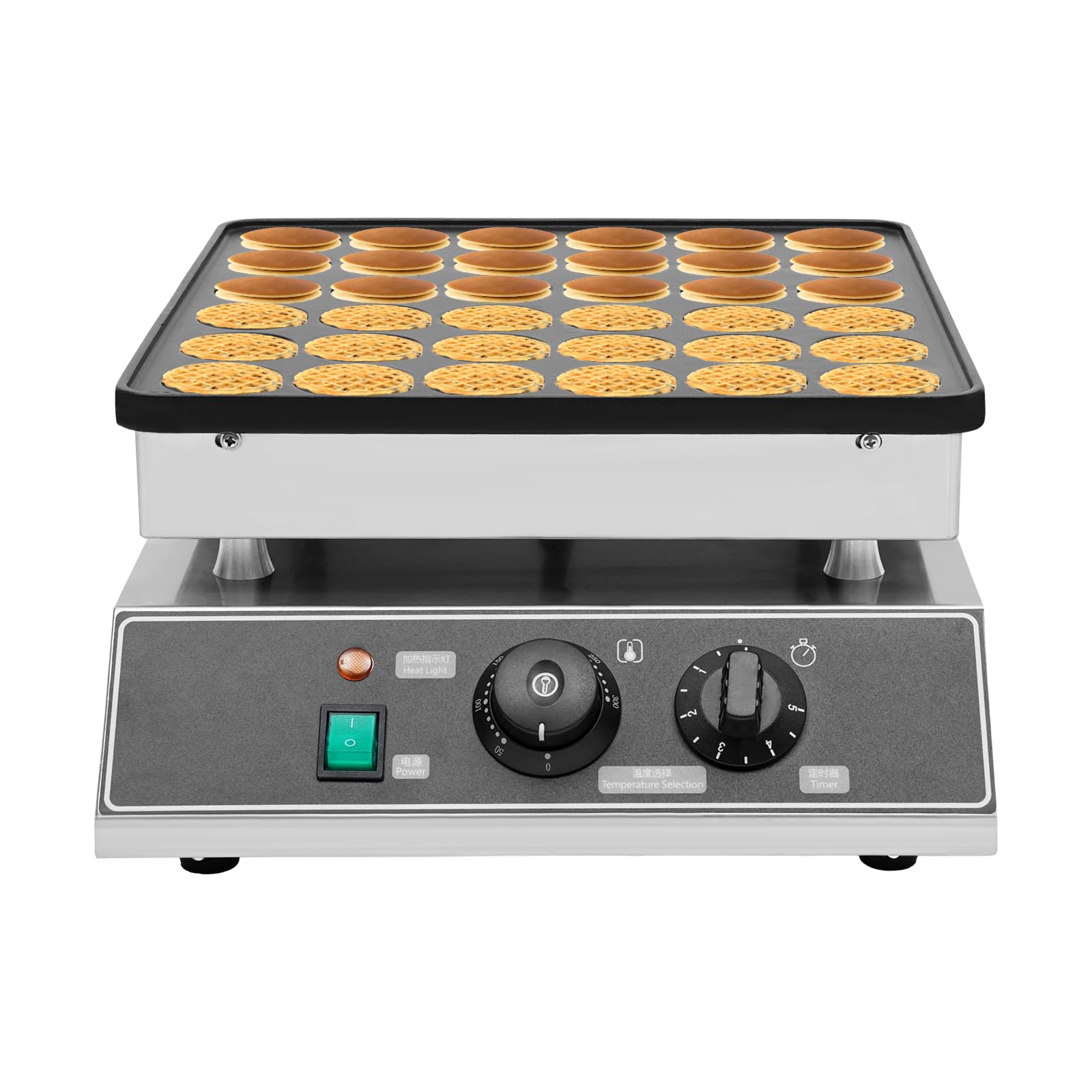 Commercial Electric Dutch Pancake Baker Maker - 36Pcs Nonstick Mini Waffle Maker, Stainless Steel for Restaurants, Cafes & Shops - Perfect for Breakfast Buffets, Brunch Catering and Coffee Shop Menus