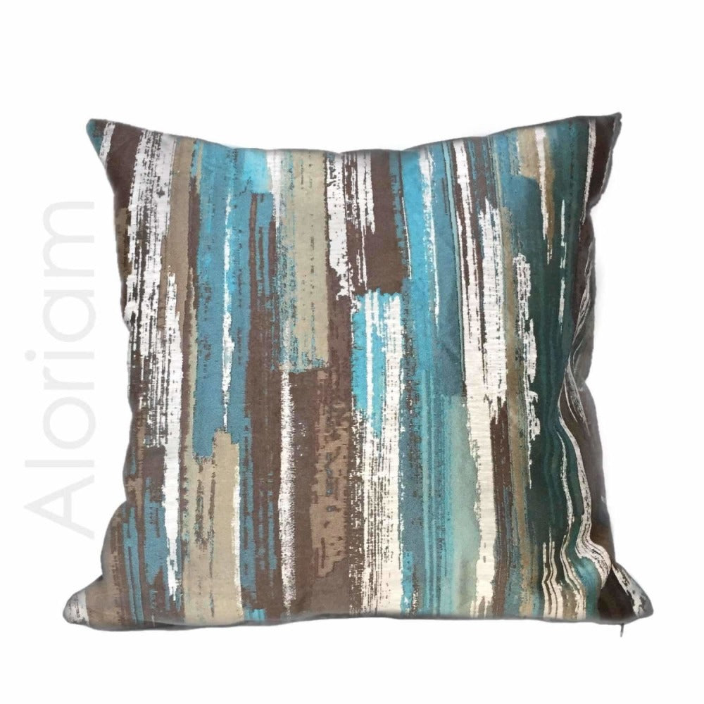 Abstract Brush Stroke Pillow Cover - Teal Green, Brown & Beige Designer Print | Modern Home Decor for Living Room, Bedroom & Sofa