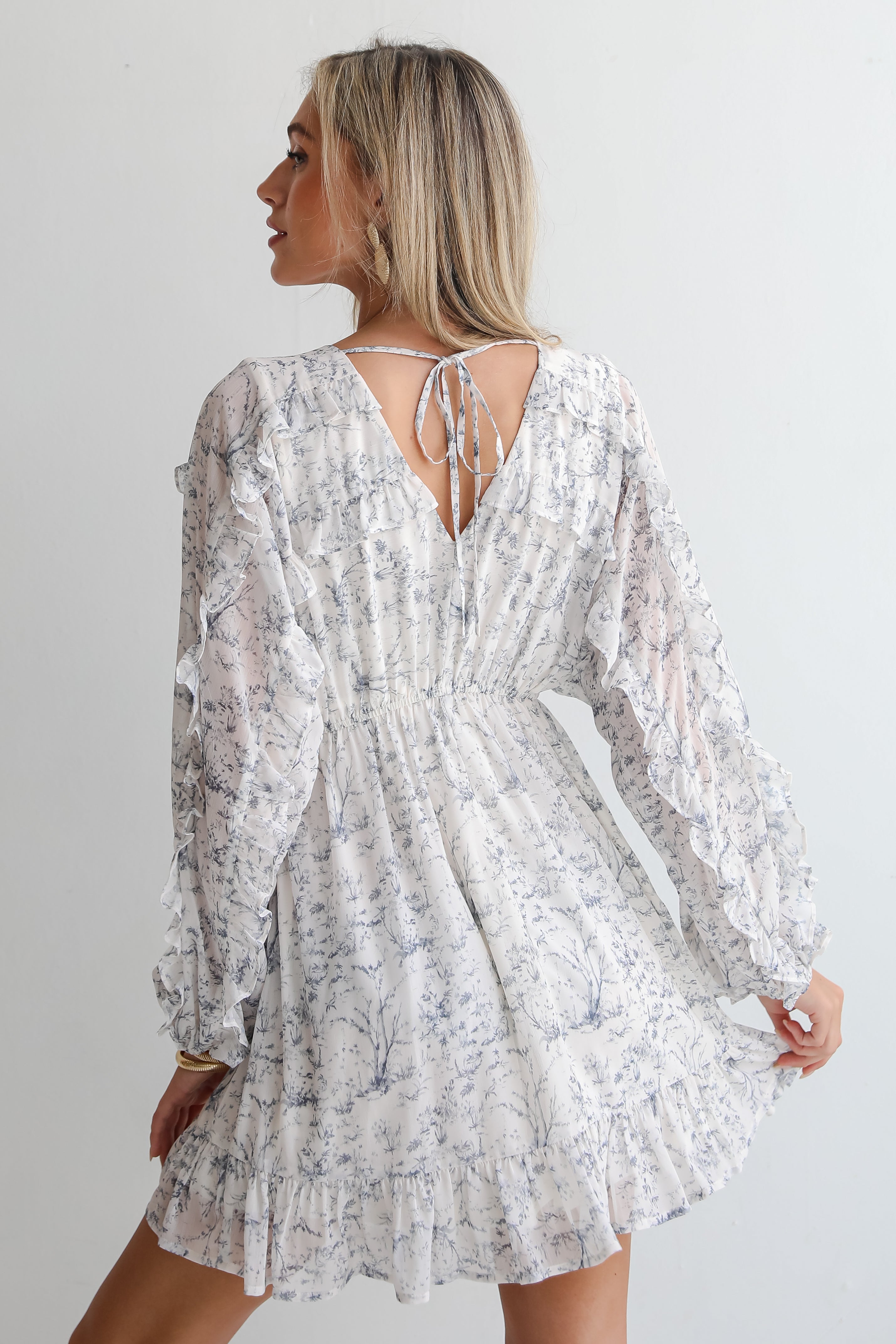 Blissful Blossoms Ivory Floral Ruffle Mini Dress - Elegant Summer Party Dress for Women, Wedding Guest Outfit, Date Night & Special Occasions