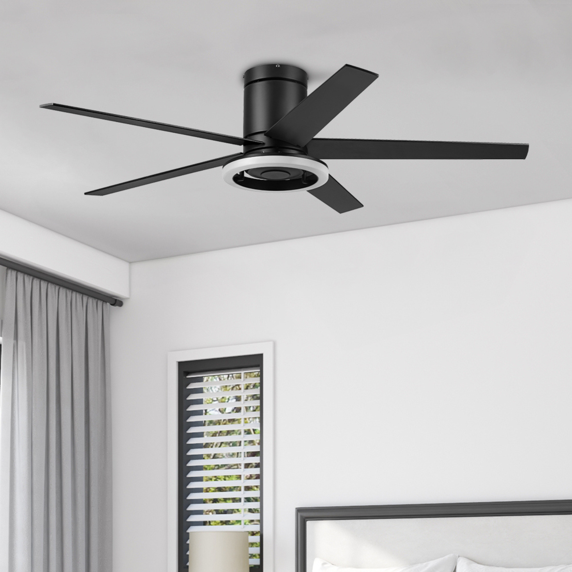 52 Inch Honeywell Graceshire Matte Black Ceiling Fan with LED Ring Light & Remote Control - Perfect for Living Room, Bedroom, and Outdoor Patio Cooling