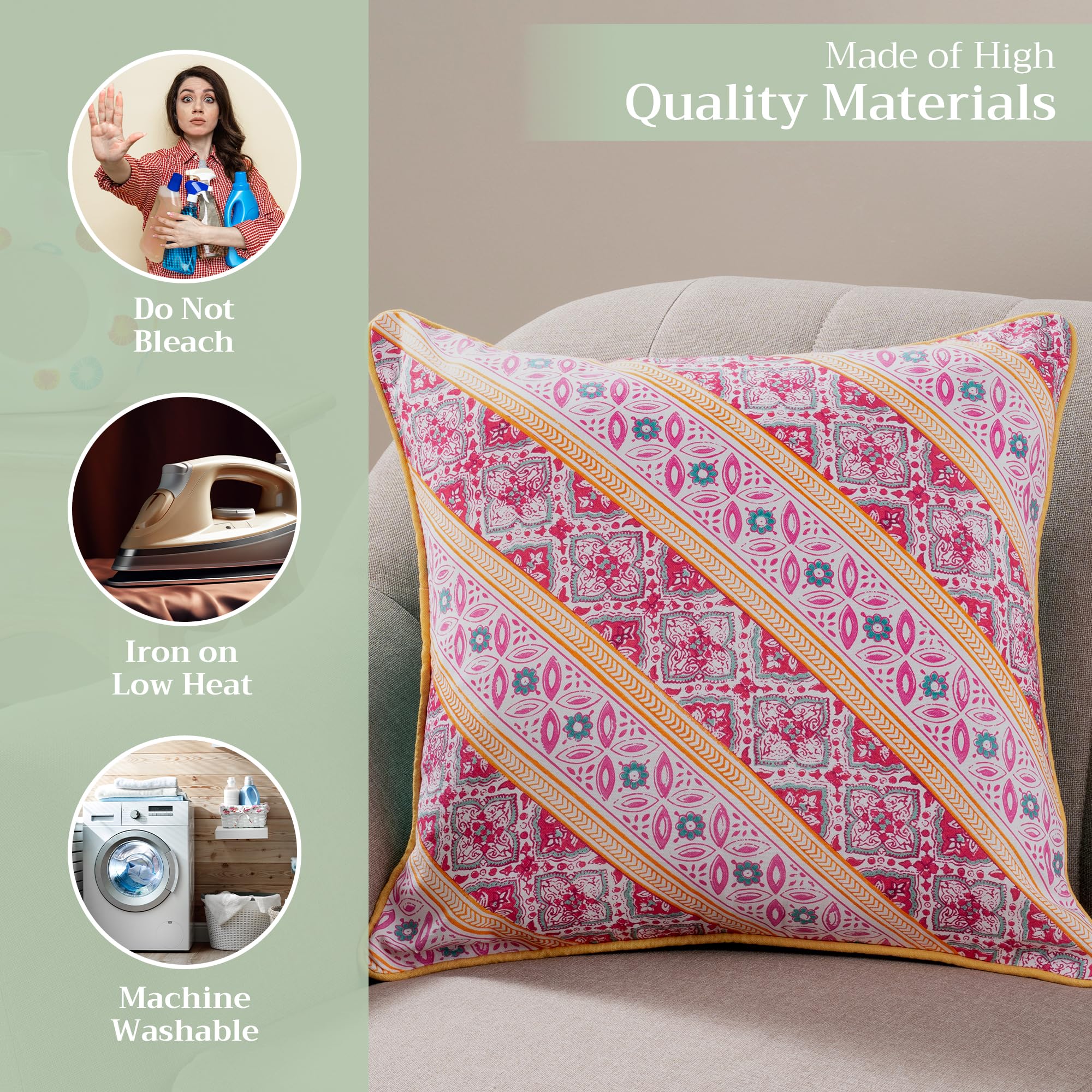 Maison d'Hermine 20x20 Inch Decorative Pillow Covers - 100% Cotton Square Throw Pillow Covers with Hidden Zipper for Sofa, Couch, Bed & Home Decor | Easter Home Accents & Seasonal Decor (Katmandou - Samba Pattern)