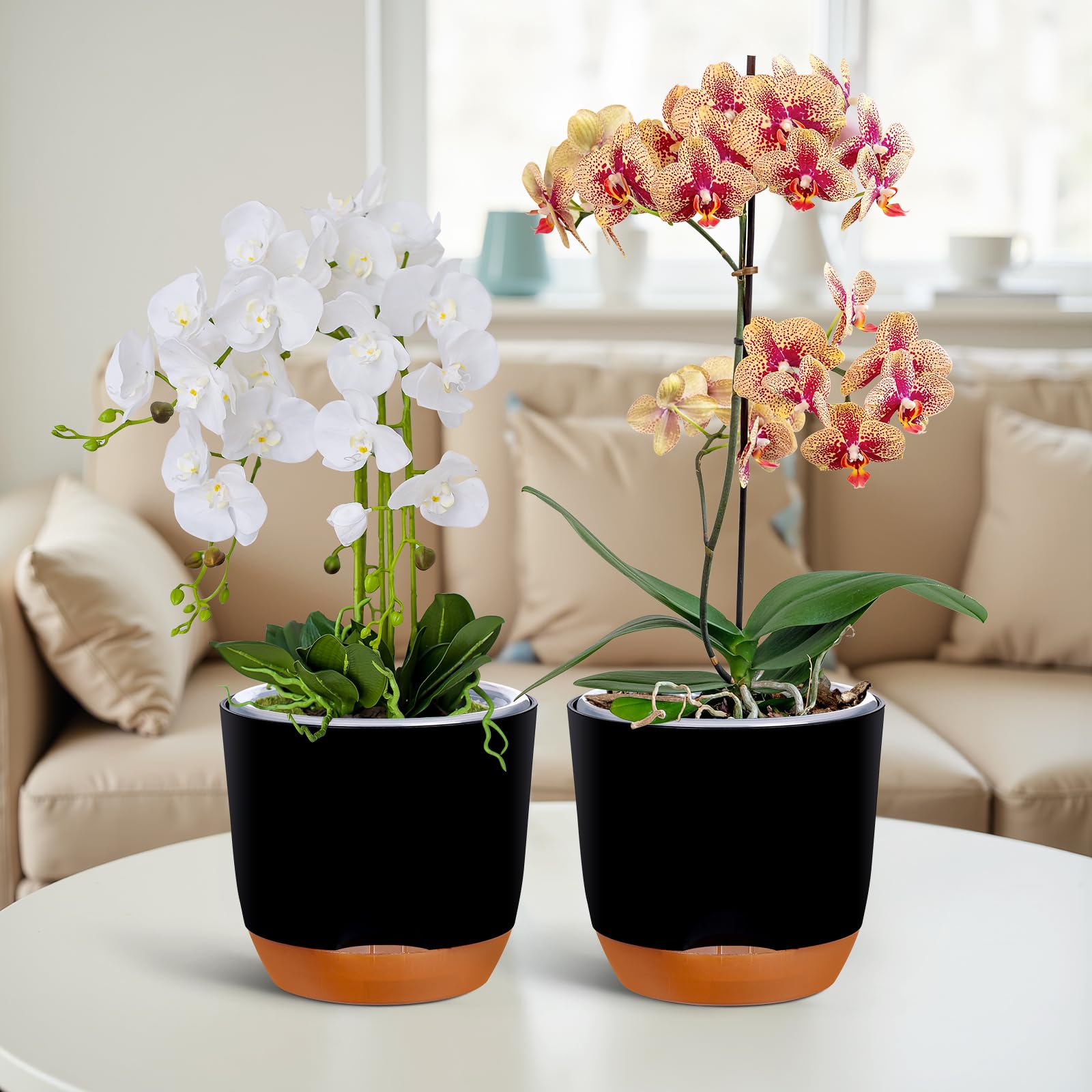 2 Pack Orchid Pots with Drainage Holes - Double Layer Self Watering Planters with Air Circulation for Healthy Orchid Growth - Perfect for Repotting, Indoor Gardening & Home Decor