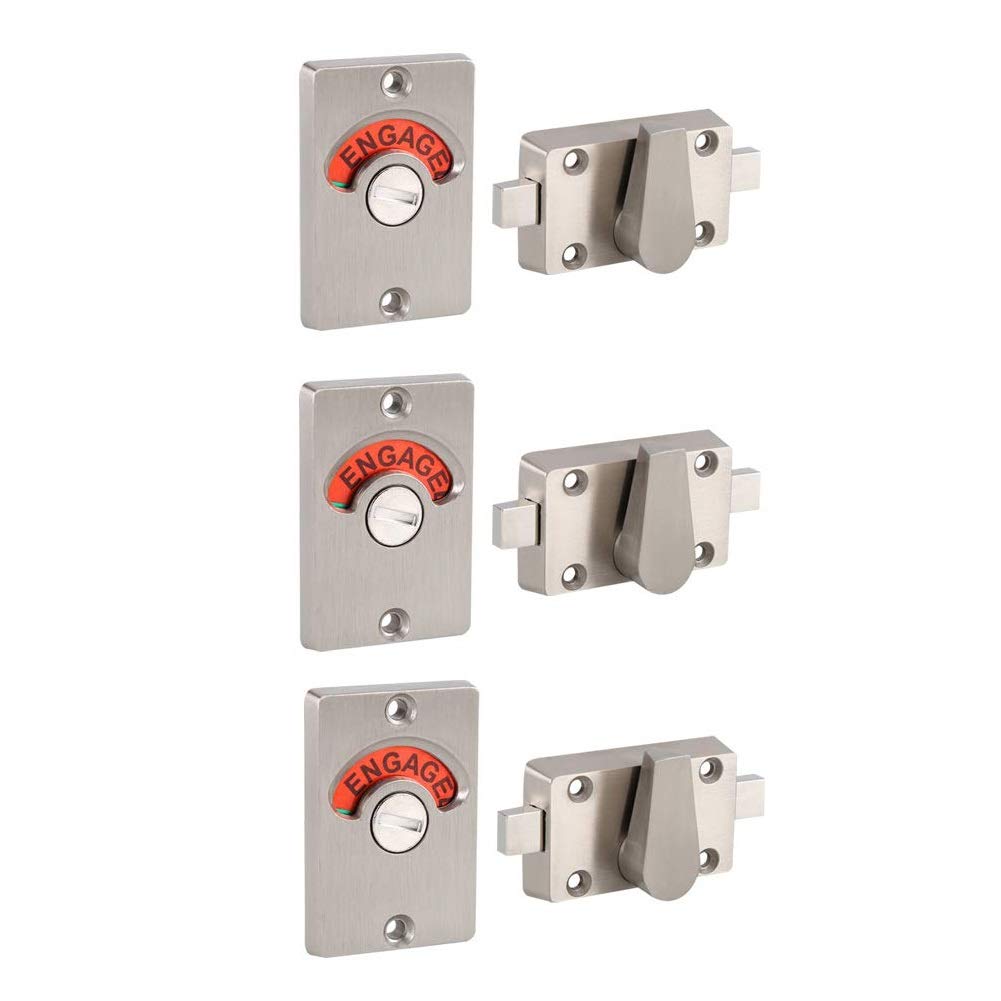 Stainless Steel Vacant/Engaged Indicator Door Lock - 3 Pack for Bathroom, Toilet & Public Restroom Security | Durable Privacy Bolt for Home, Office & Commercial Use
