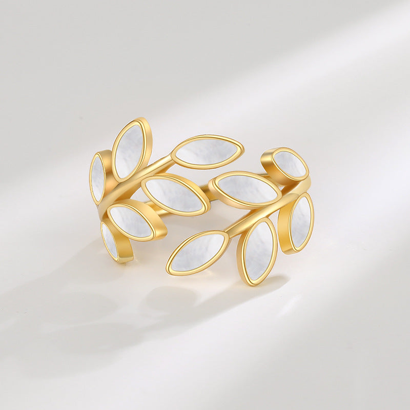 Gold Silver Olive Leaf Vine Ring HR619 - Elegant Handmade Jewelry for Women, Perfect for Weddings, Parties & Everyday Wear