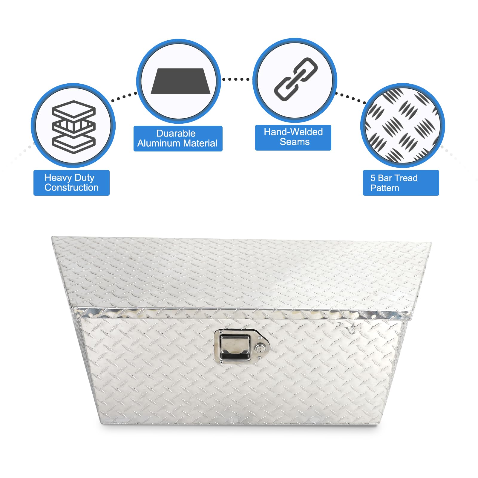 EASYBERG 39 Inch Heavy Duty Aluminum Trailer Tongue Tool Box with Lock & Keys - Silver Diamond Plate Storage for Trucks, Trailers, RVs (39