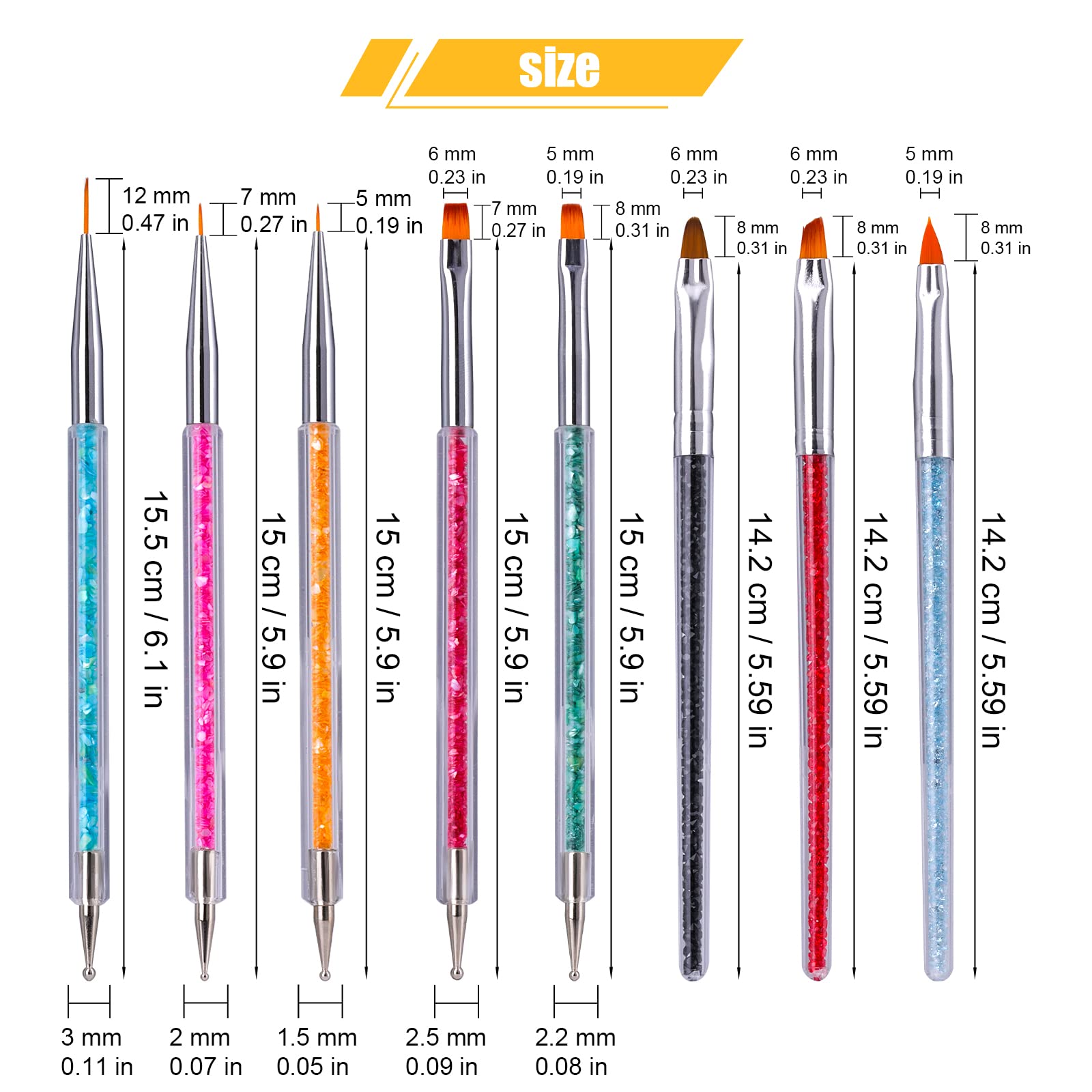 SAVITA 8 Pcs Professional Nail Art Brushes Set - Double Ended Nail Dotting, Painting & Liner Tools for Manicure & Nail Art Design (2 Styles) - Perfect for Salon, Home DIY & Professional Nail Artists