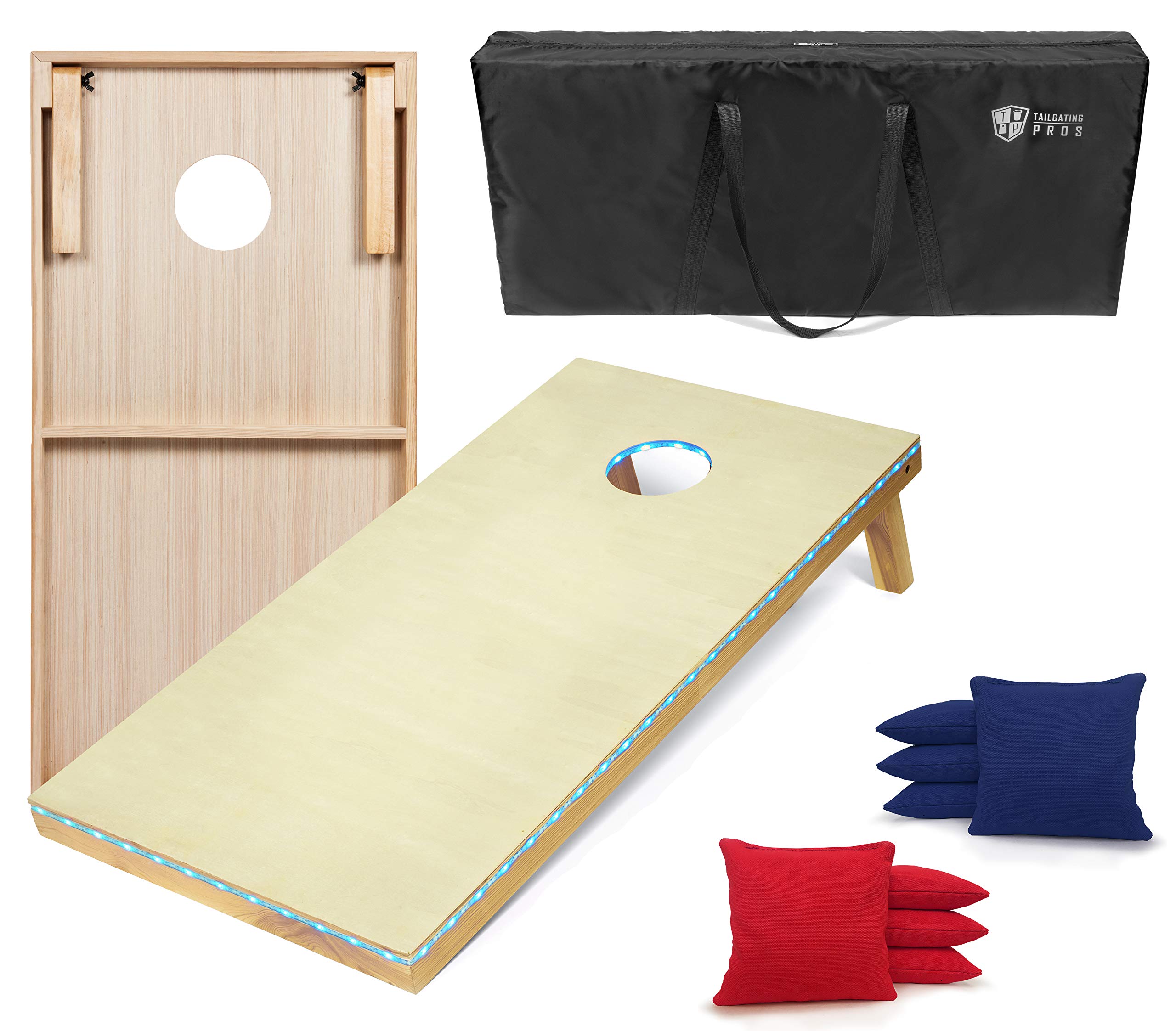4'x2' LED Light-Up Cornhole Game Set with Carrying Case & 8 Bean Bags - Portable Outdoor Tailgate Party, Backyard BBQ, and Camping Entertainment