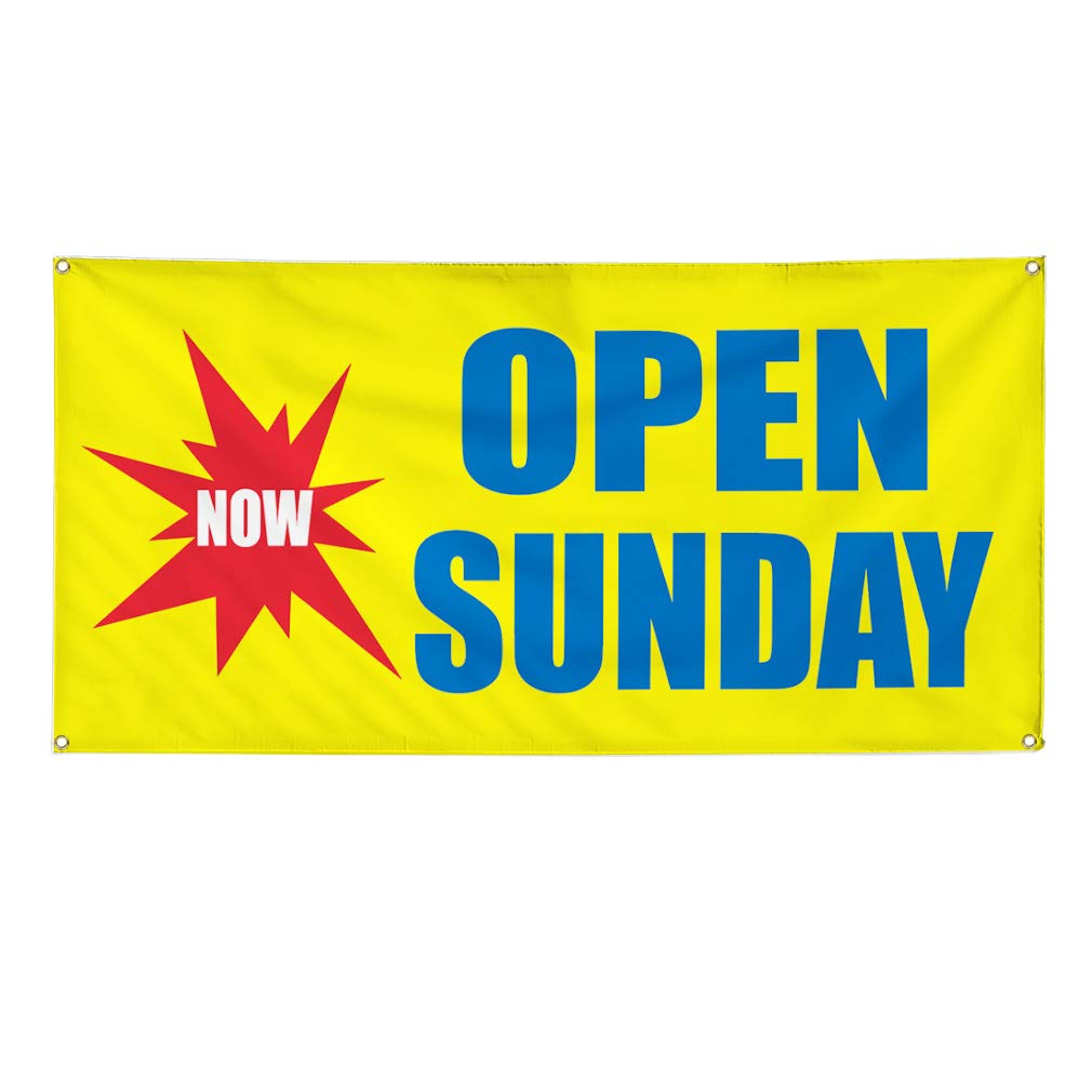 Premium Vinyl Banner - 48x96 Inches, Weatherproof & Durable with 8 Grommets for Outdoor Business Signs, Yard Sales, and Industrial Use - Multiple Sizes Available (Now Open Sundays)