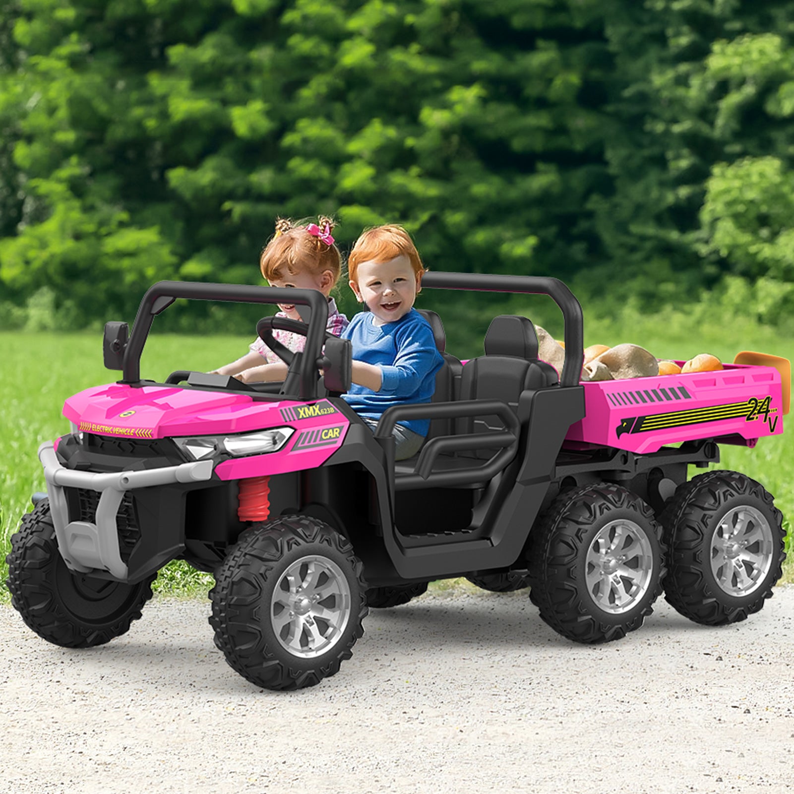 GARVEE 24V Kids Ride On Dump Truck - 2 Seater 6X6 Electric UTV with Remote Control | Battery Powered 6 Wheeler Toy Car for Boys & Girls Ages 3+ | Outdoor Play, Birthday Gift, Backyard Fun (Pink)