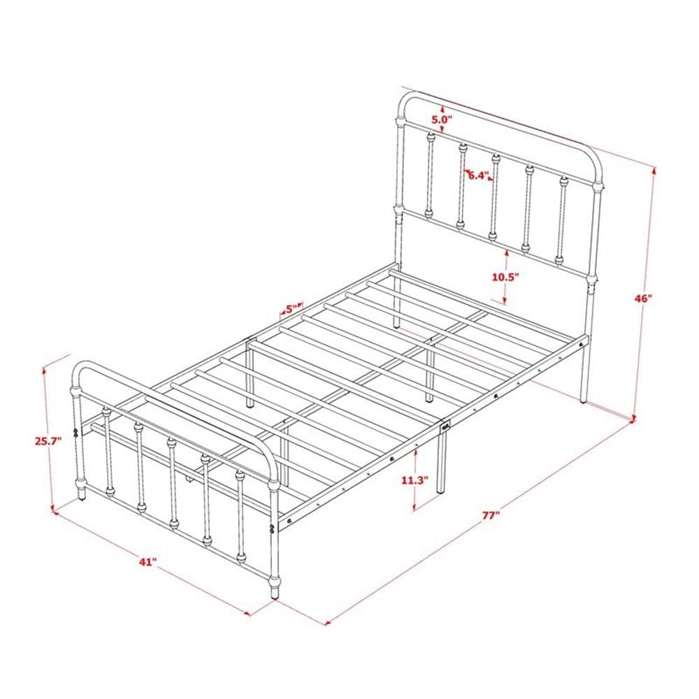 East West Furniture GDTBSIL Garland Twin Bed Frame with 6 Sturdy Metal Legs - Powder Coated Silver Finish - Perfect for Kids Rooms, Guest Bedrooms & Small Spaces