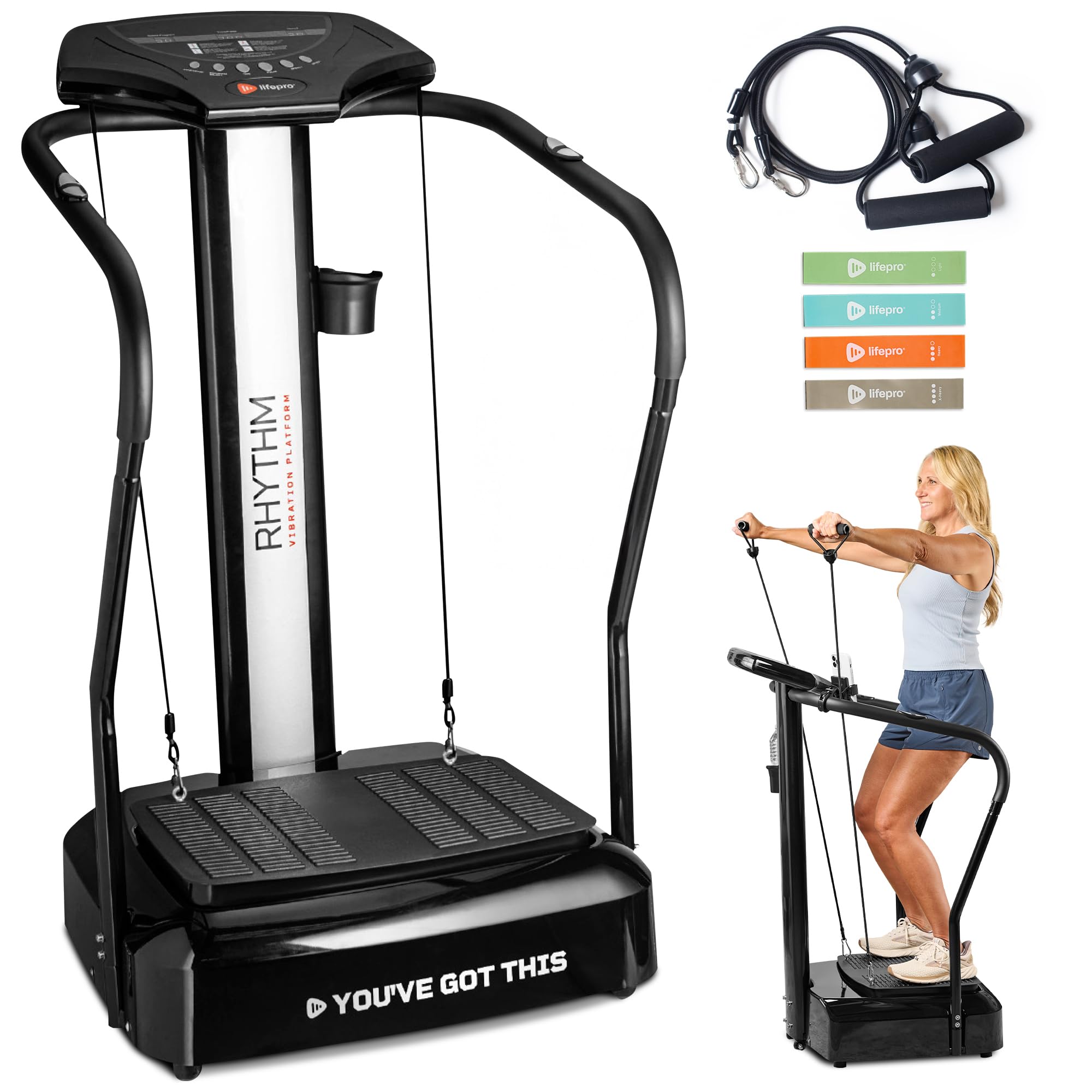 LifePro Rhythm Vibration Plate Exercise Machine with Handles - Whole Body Vibration Platform for Weight Loss, Muscle Tone & Circulation - 99 Speed Levels with Heart Rate Monitor & Phone Holder - Perfect for Home Gym, Physical Therapy & Post-Workout Recovery