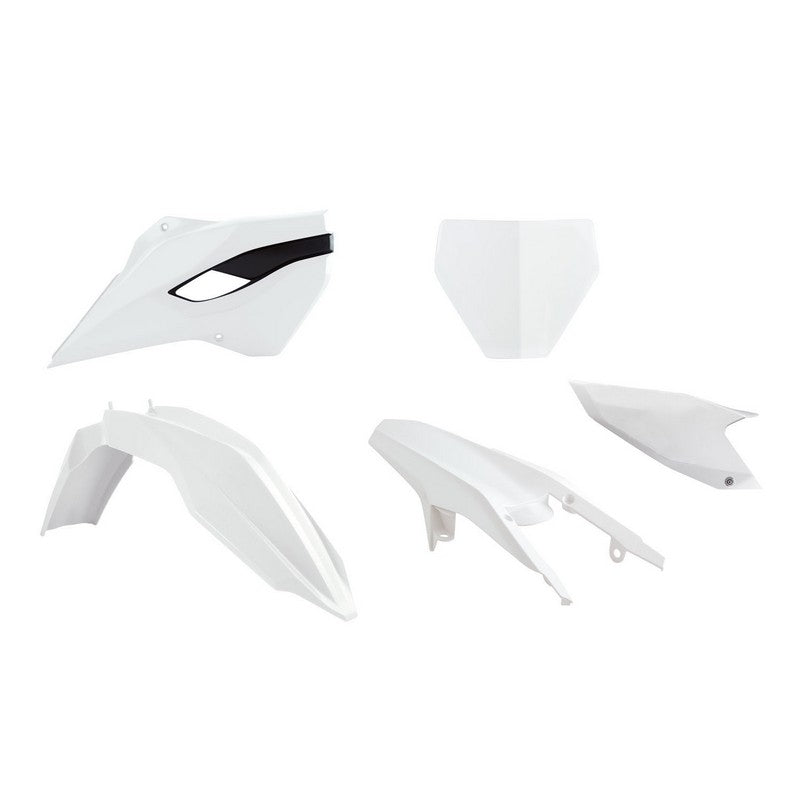 RTECH Plastic MX Style Front & Rear Fender Set with Number Plate, Radiator Shroud & Side Panels - White - Dirt Bike & Motocross Accessories for Enhanced Performance & Style