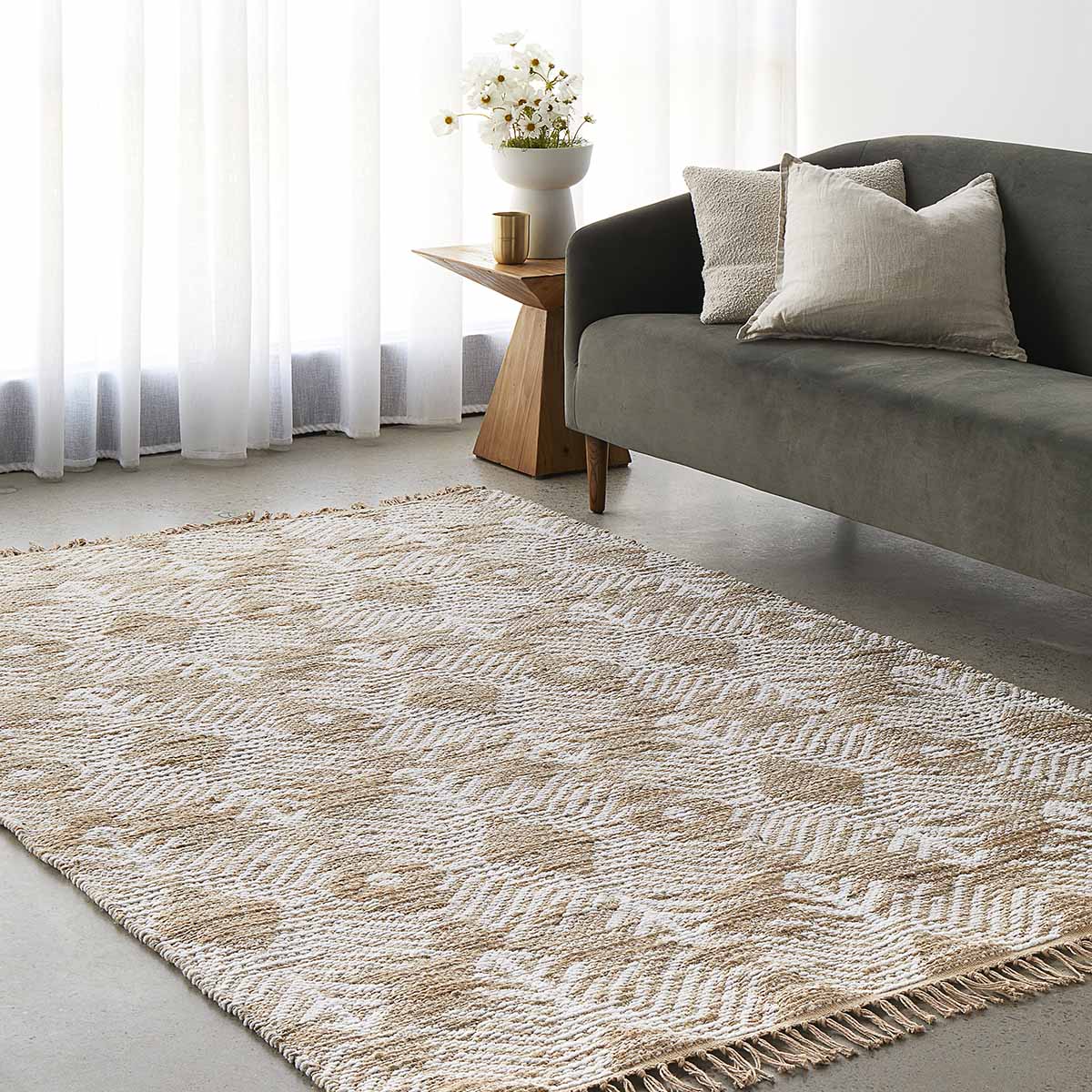Bodhi Rosa Natural Fiber Rug - Handwoven Boho Chic Area Rug for Living Room, Bedroom & Nursery - Eco-Friendly Home Decor