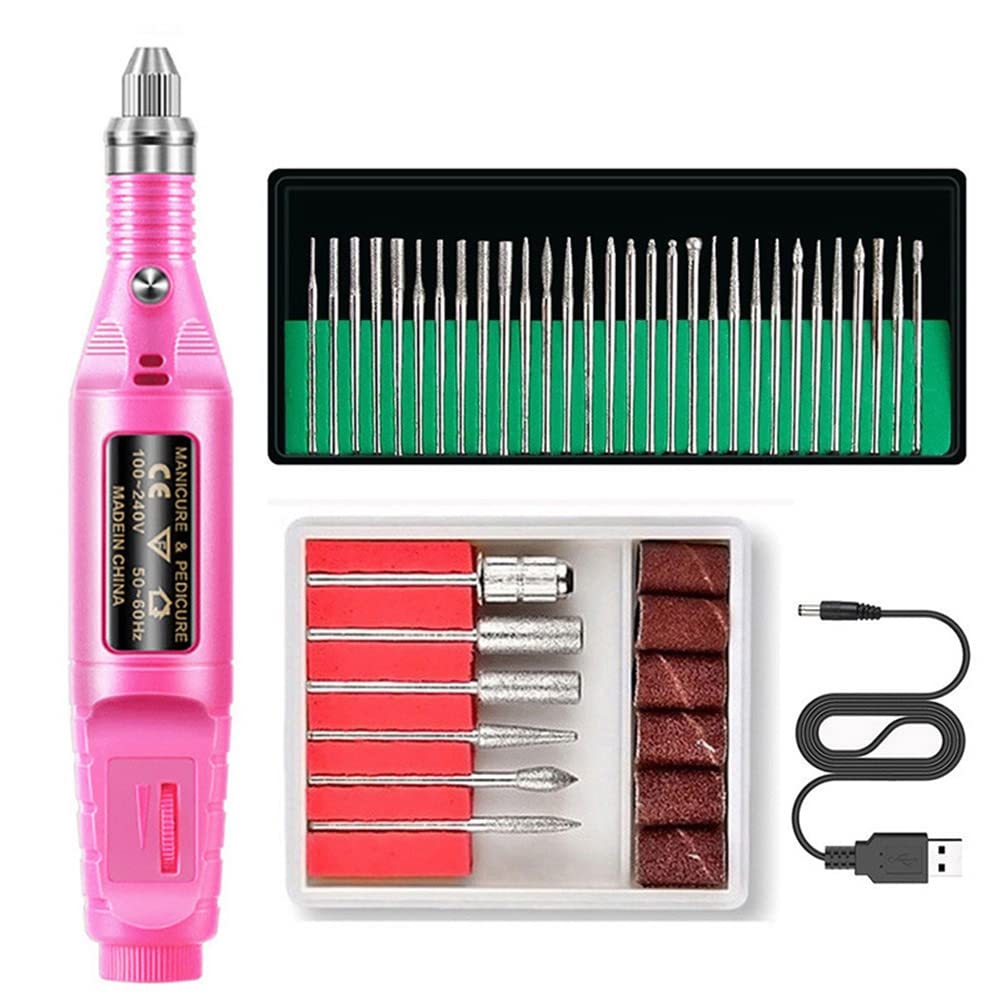 BIPROS Professional Electric Nail Drill Kit - Rechargeable Nail File Machine for Acrylic, Gel & Natural Nails - Portable E-File for Salon & Home Manicure - Perfect for Nail Art, Polish Removal & Shaping (Pink)