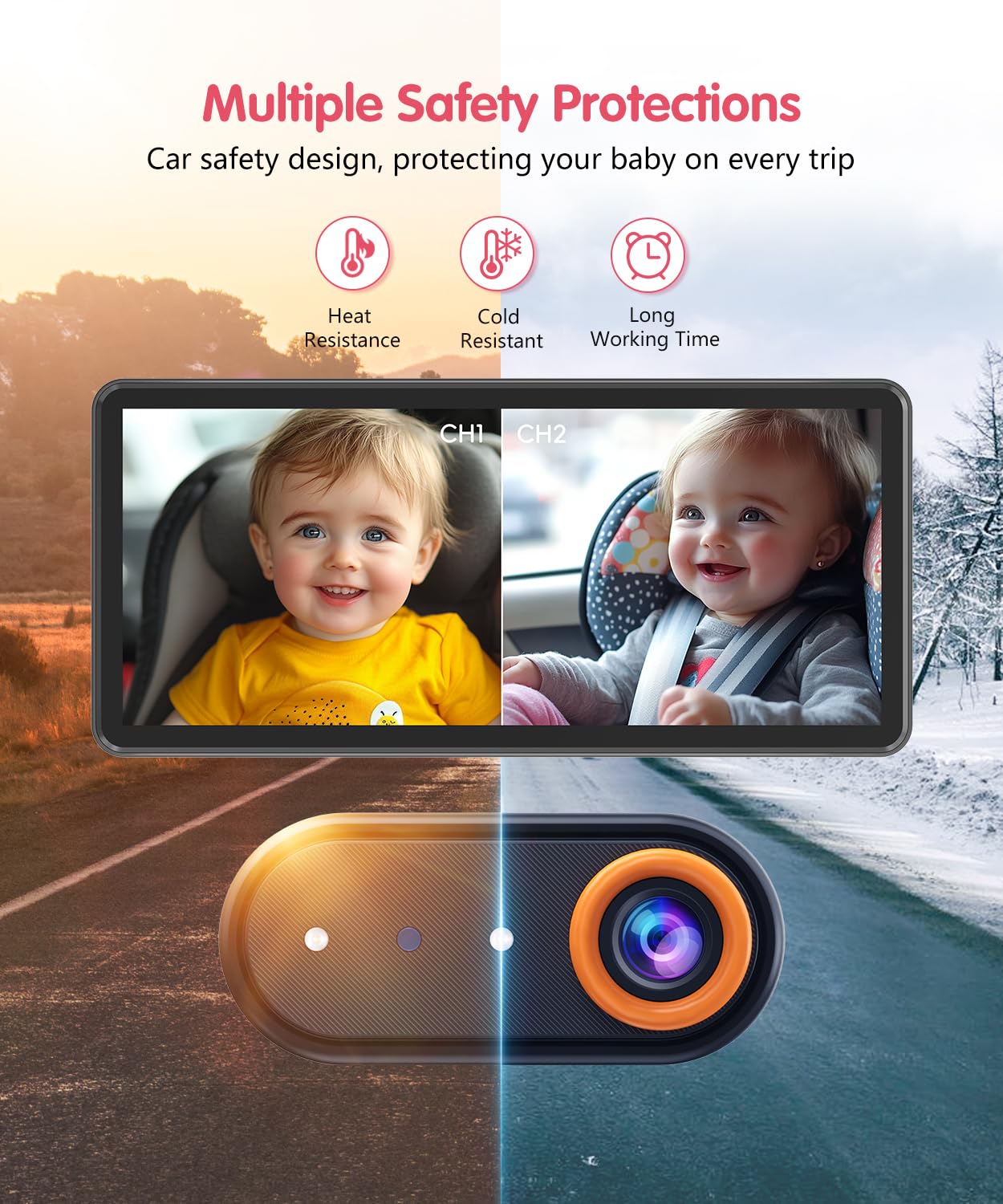 Dual Channel Baby Car Camera for 2 Kids - 7.2
