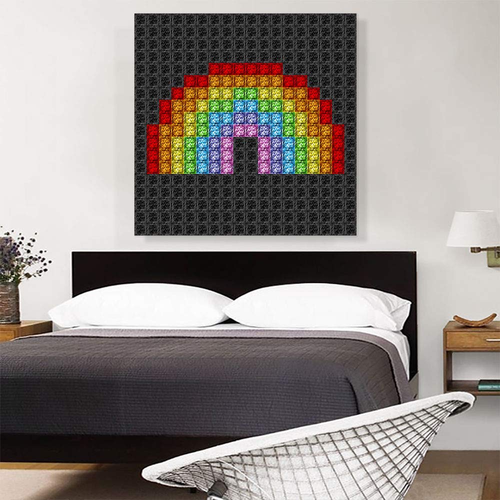 Vibrant Rainbow Emoticon & Gay Pride Pixel Art Canvas Print - 36x36 Inch Framed Wall Decor for LGBTQ+ Bedroom, Living Room & Office - Stretched Giclee Painting