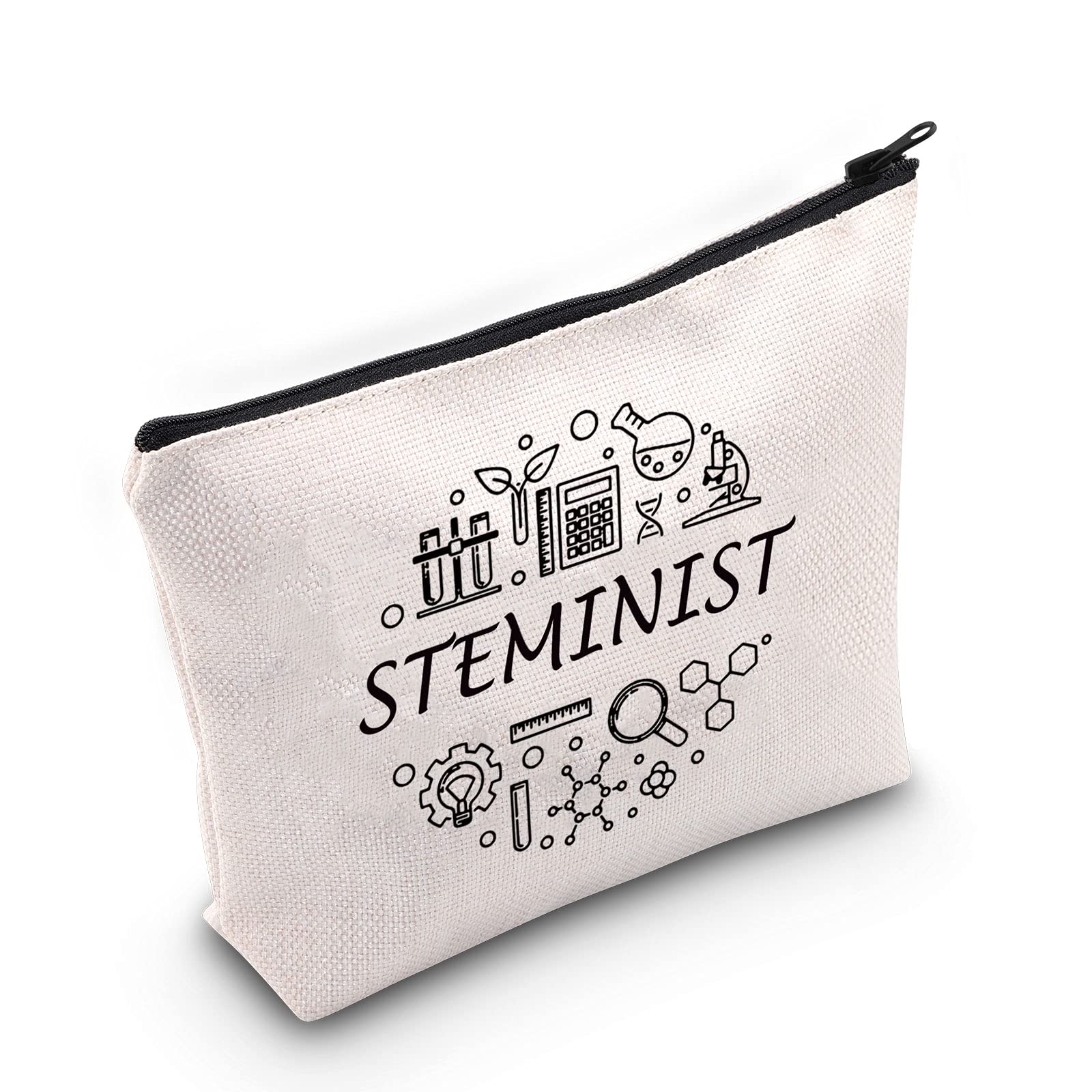STEM Women's Gift - Feminist Cosmetic Bag for Science Lovers | Steminist Makeup Pouch | Perfect Gift for Women in STEM Fields (White) - Ideal for Work, School & Travel