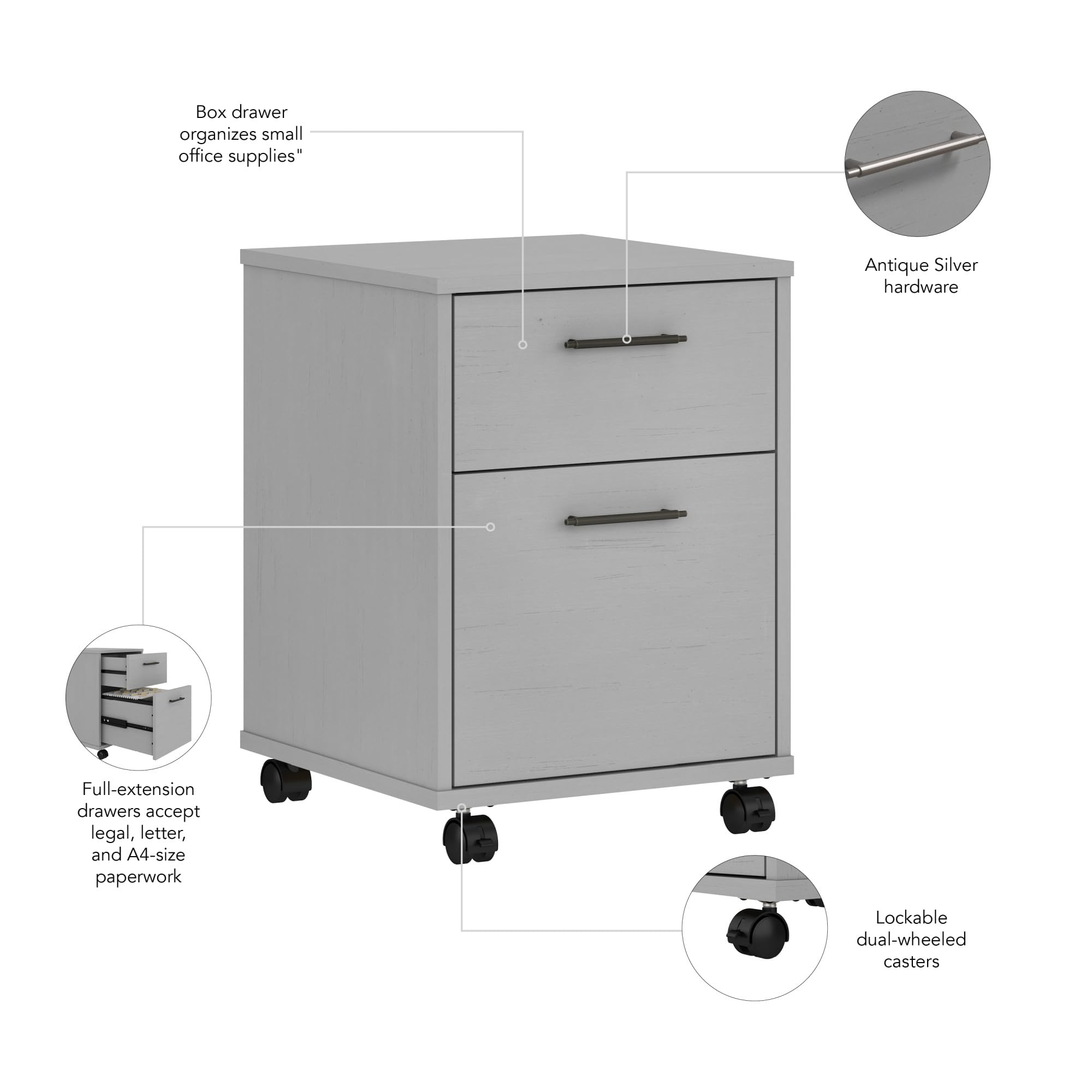 Bush Furniture Key West 2-Drawer Rolling File Cabinet - Mobile Storage Cabinet for Home Office, Small Under Desk Organizer with Wheels, Cape Cod Gray - Perfect for Office Organization & Small Space Storage Solutions