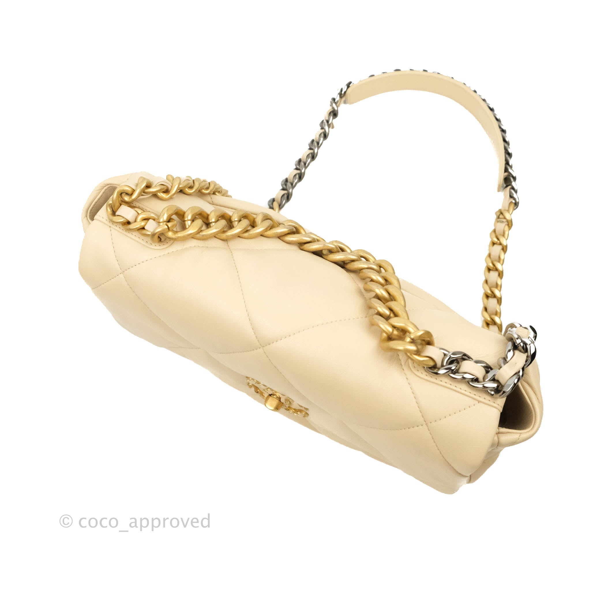 Chanel 19 Medium Flap Bag in Beige Goatskin Leather with Mixed Hardware - Perfect for Work, Travel & Luxury Everyday Use