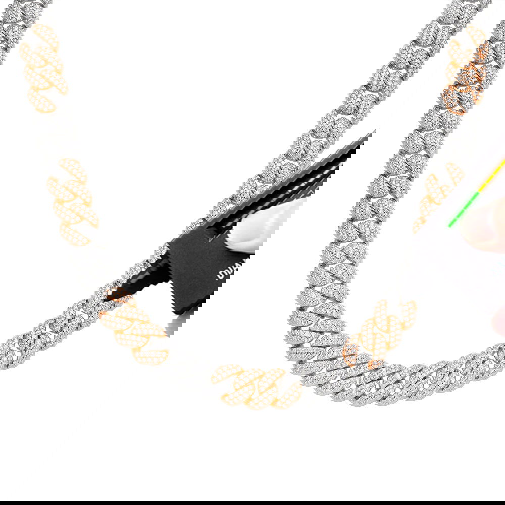 8mm Moissanite Cuban Chain Necklace 22in Two Tone Rose Gold .925 Sterling Silver for Women - Elegant Jewelry Gift for Birthday, Anniversary & Special Occasions