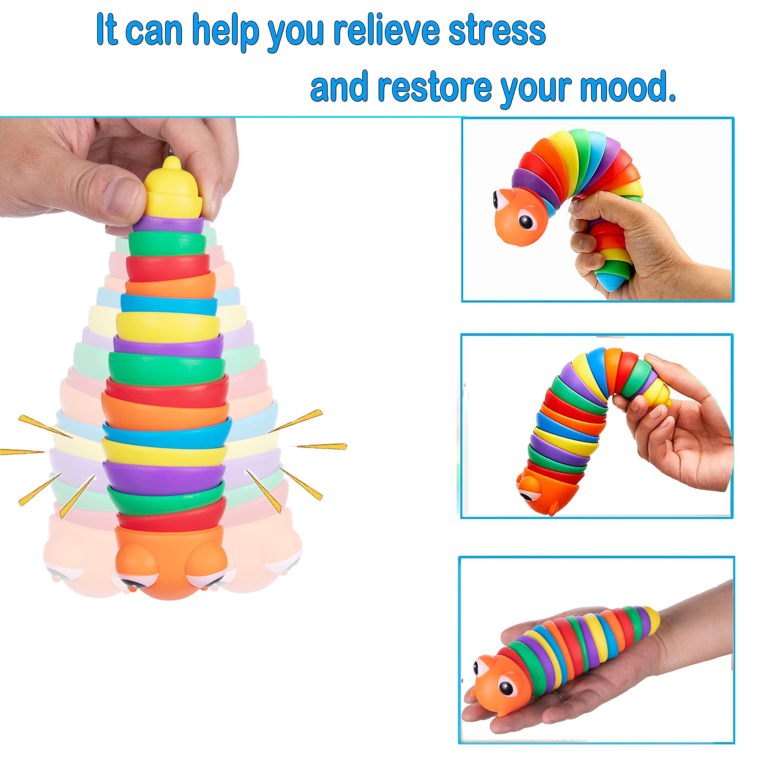3D Printed Fidget Slug Toy - Articulated Caterpillar Sensory Stimulation Toy for Stress Relief & Anxiety | Fun Desk Toy for Adults & Kids | Office, Classroom & Home Use