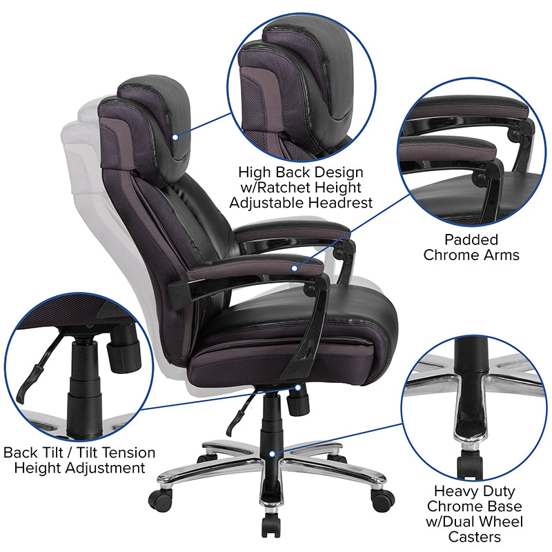 HERCULES Series Big & Tall 500 lb. Capacity Black LeatherSoft Executive Swivel Ergonomic Office Chair with Adjustable Headrest - Perfect for Home Office, Gaming, and Heavy-Duty Workspaces