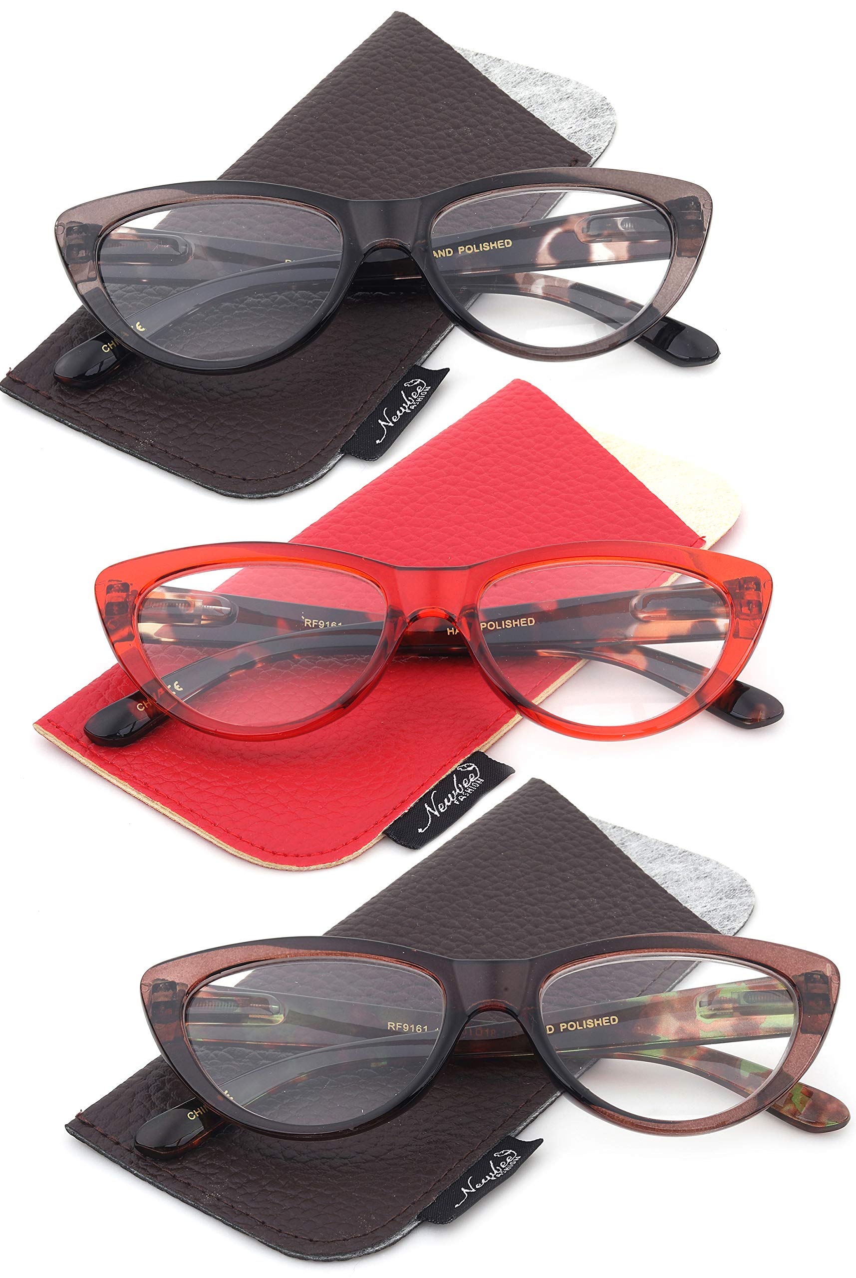 Vintage Cat Eye Reading Glasses for Women - 3 Pack (Red, Gray, Brown) +2.50 Magnification | Fashionable Readers for Reading, Office, and Daily Use