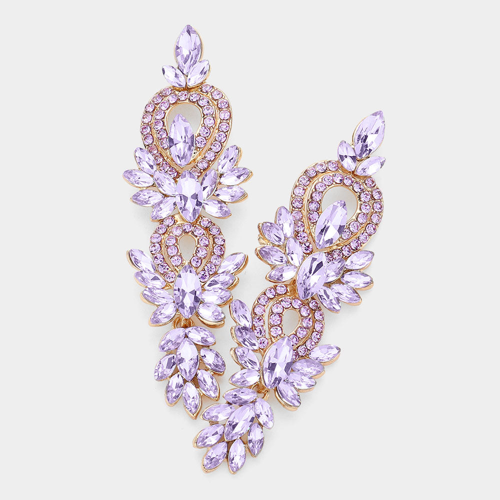 Lavender Marquise Rhinestone Chandelier Earrings for Pageant, Prom, Wedding & Evening Events | Elegant Dangle Earrings for Women | Perfect for Formal Dresses & Special Occasions
