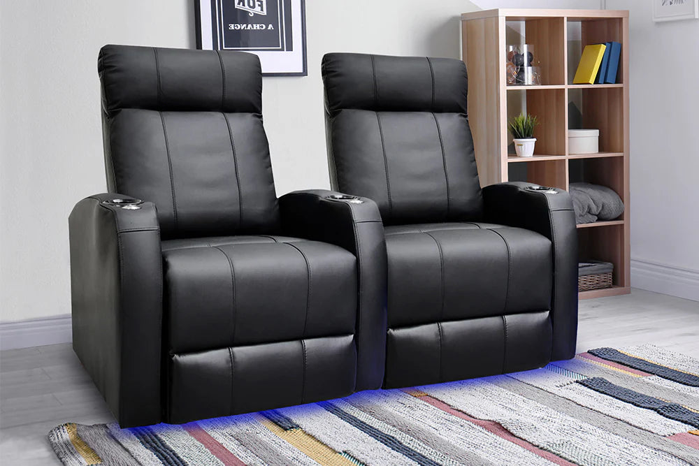 Valencia 2025 Syracuse Genuine Leather Home Theater Seating - 5-Seater Loveseat with Right Arm (Black) | Perfect for Movie Nights & Home Cinema Setup
