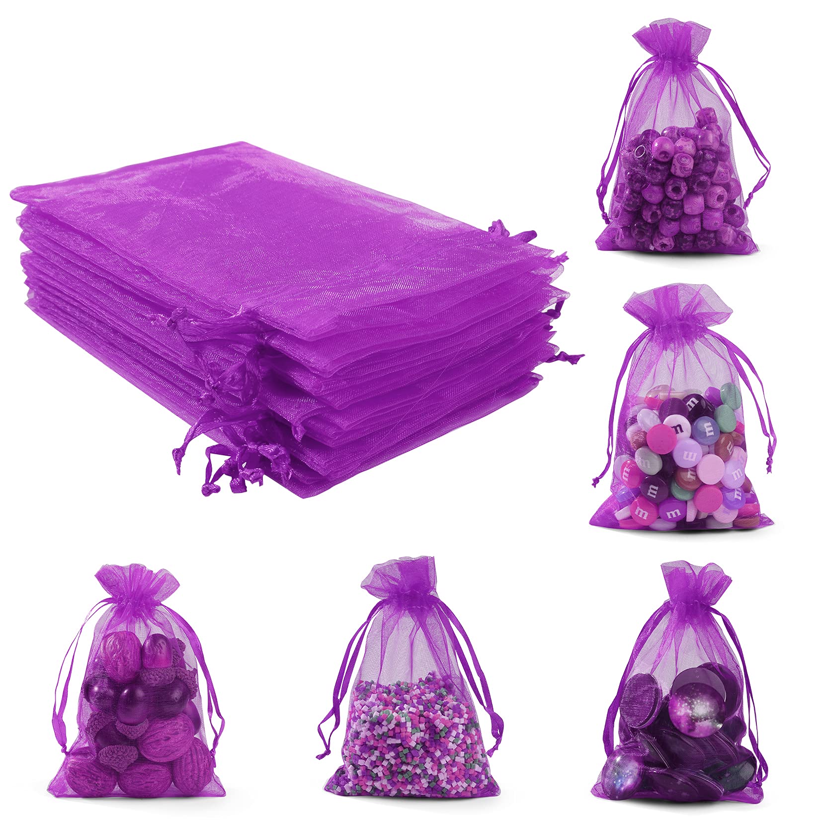 ANZNKU 50 Pack 4x6 Inch Premium Purple Organza Drawstring Bags for Wedding Favors, Party Gifts, Jewelry Packaging & Candy Treats - Christmas, Birthday, Baby Shower & Special Occasions