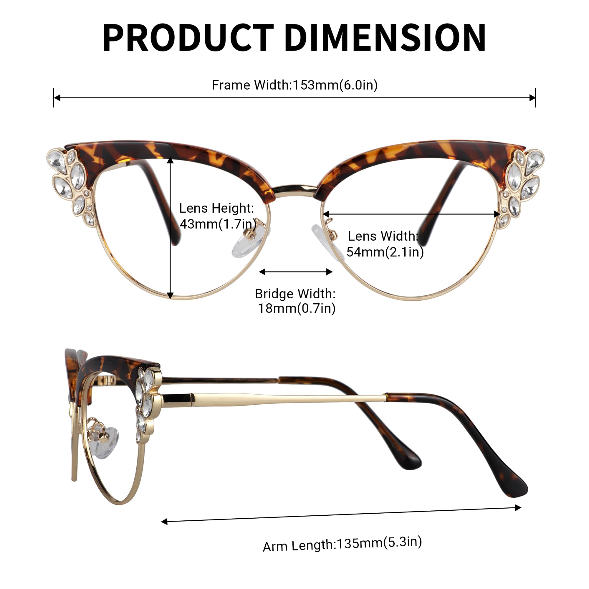 VOOGLAM Women's Cat Eye Blue Light Blocking Glasses with Crystal Accents - Stylish Anti UV & Blue Light Eyewear for Computer Use, Gaming & Digital Eye Strain Relief (Black)