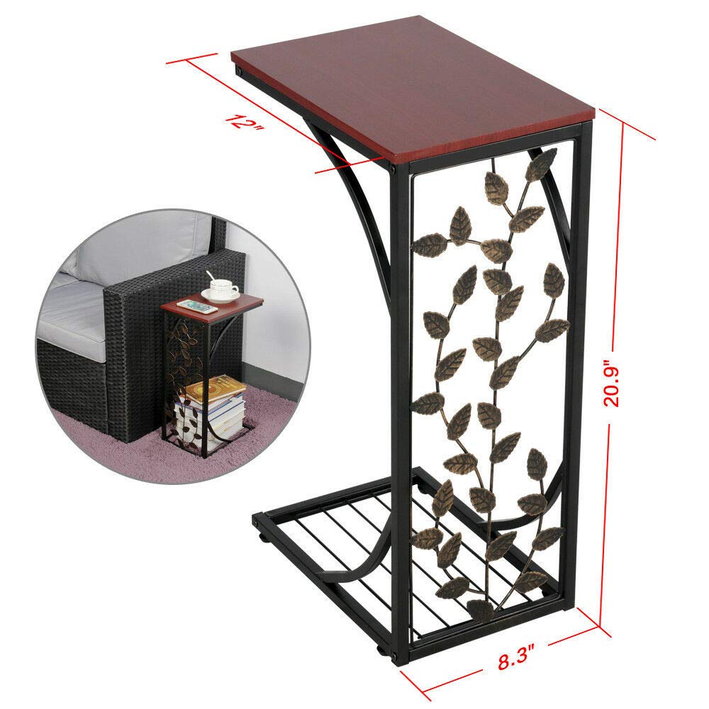 Antique Wood Small Sofa Side Table - End Table, Snack Table, Accent Console & Nightstand for Living Room, Bedroom & Office Use